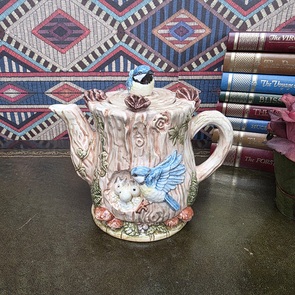 Vintage Leonardo Collection Bird Teapot Decorative Ceramic Woodland Cottagecore Bluebird Teapot Sculpture