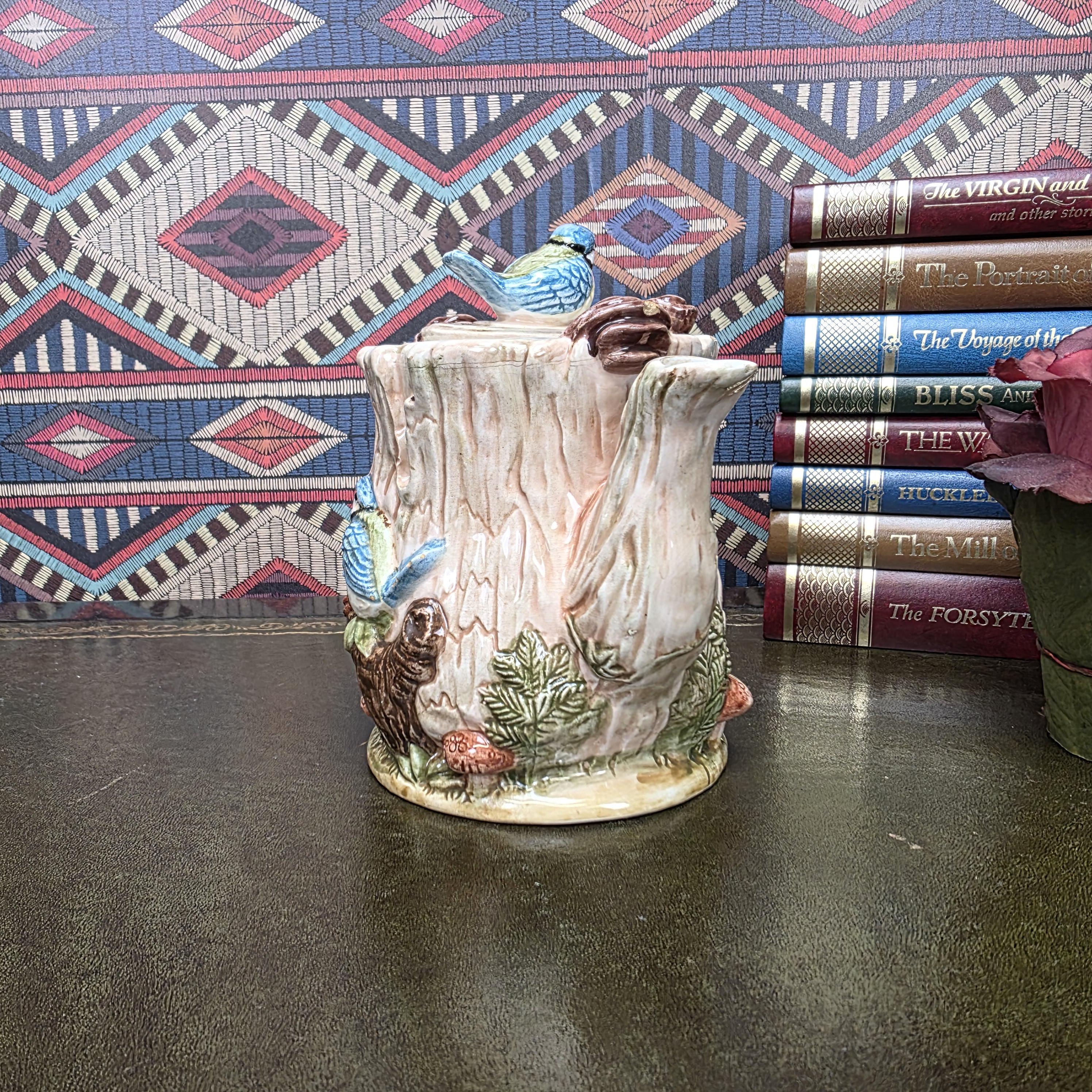 Vintage Leonardo Collection Bird Teapot Decorative Ceramic Woodland Cottagecore Bluebird Teapot Sculpture