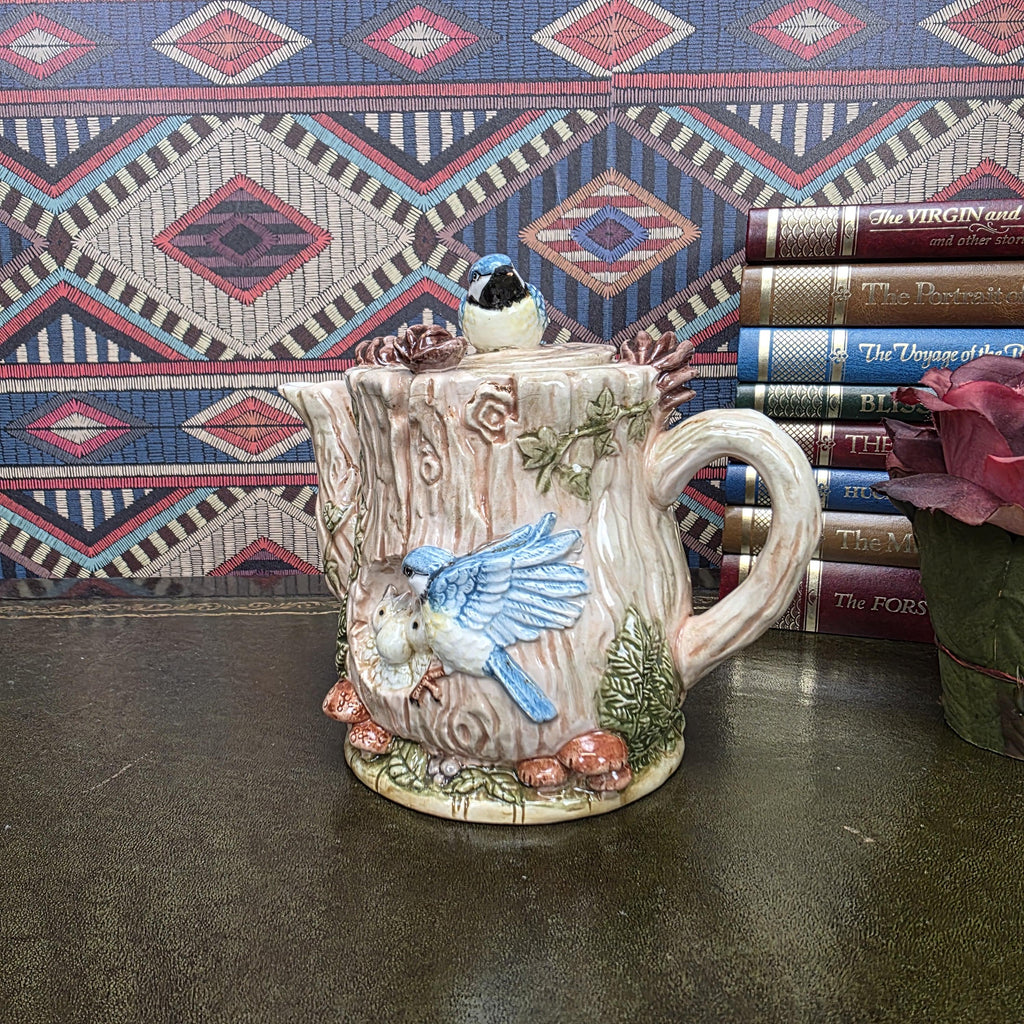 Vintage Leonardo Collection Bird Teapot Decorative Ceramic Woodland Cottagecore Bluebird Teapot Sculpture