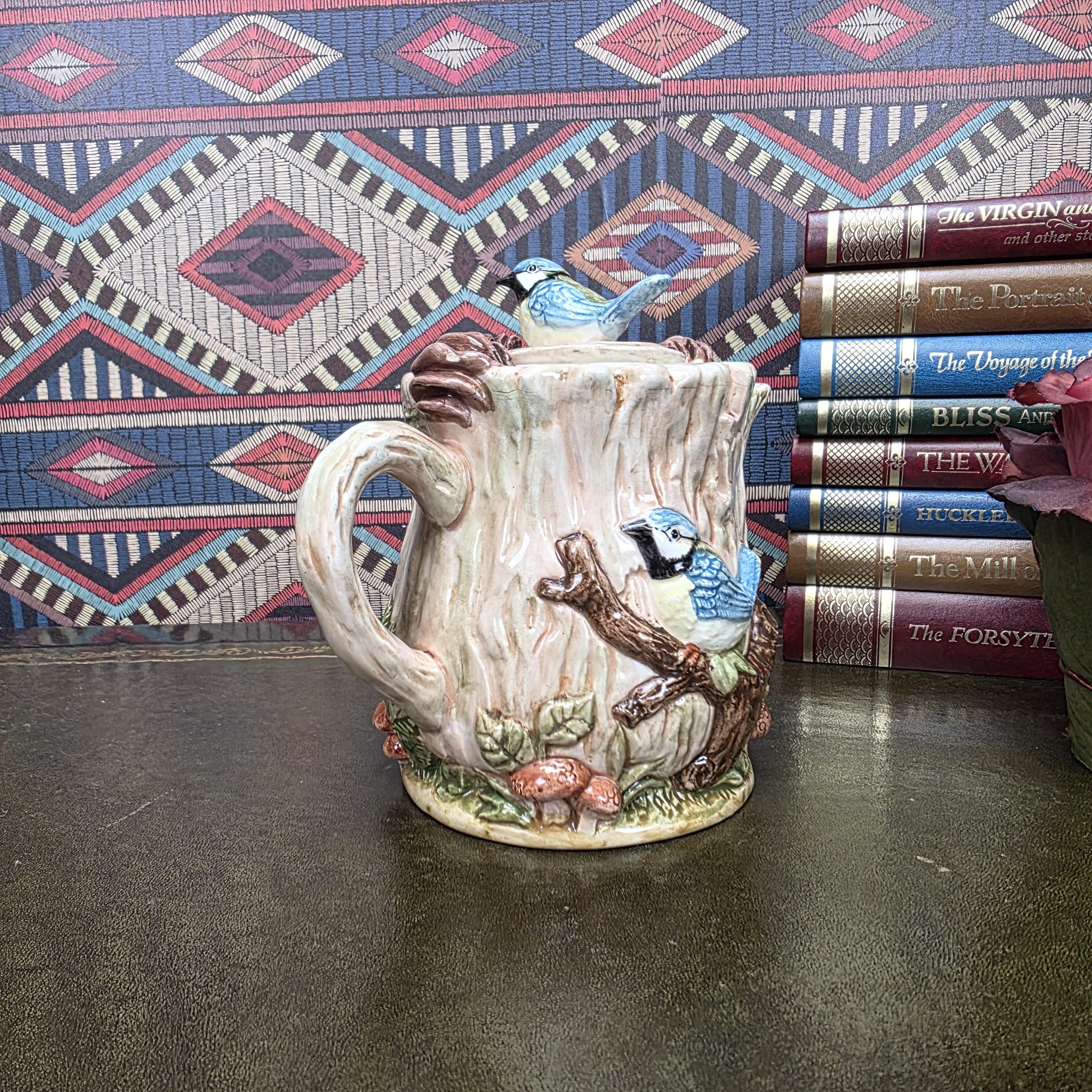 Vintage Leonardo Collection Bird Teapot Decorative Ceramic Woodland Cottagecore Bluebird Teapot Sculpture