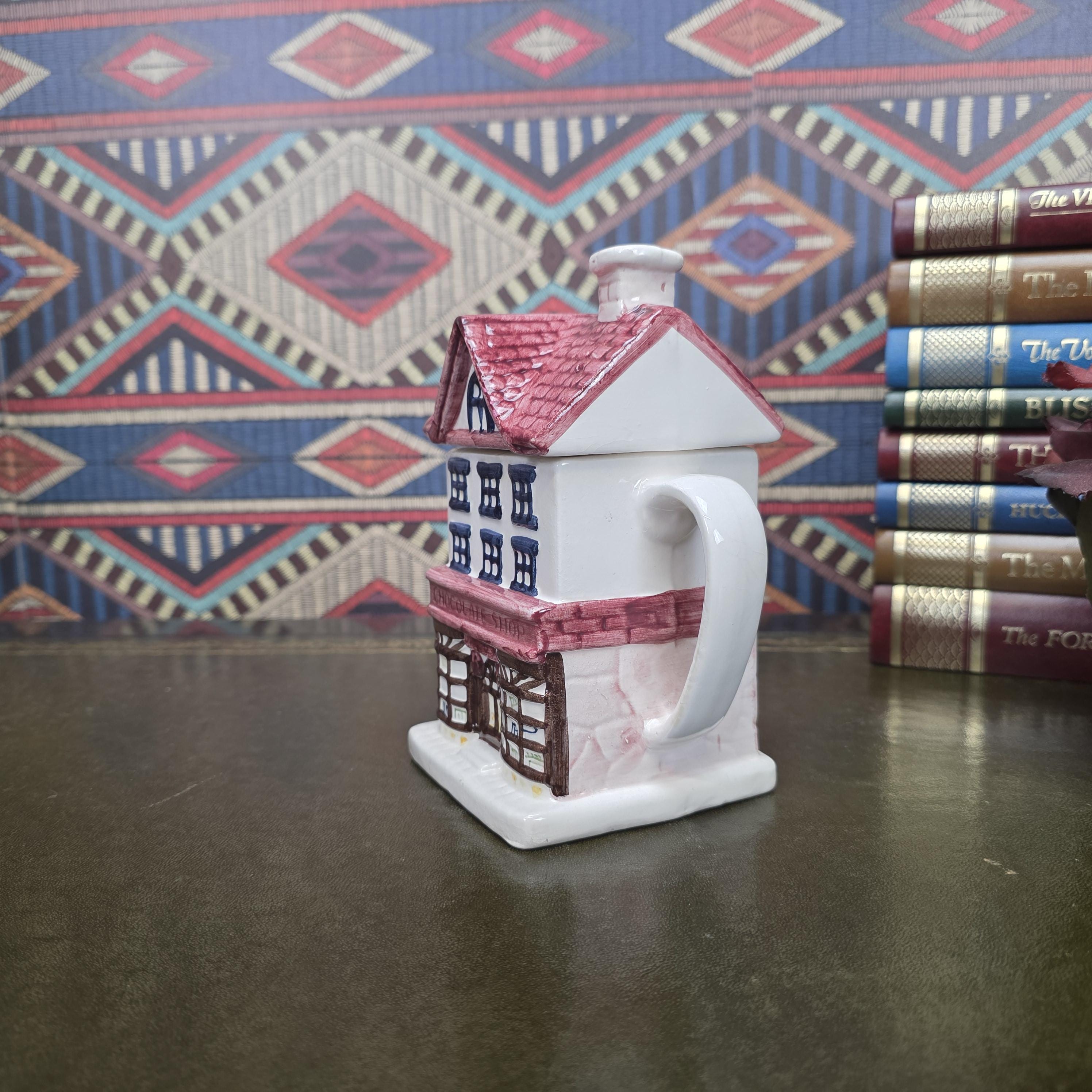 House Shaped Teapot Chocolate Shop Ceramic Teapot Vintage Cottage Decor Collectible Novelty Kitchen Piece