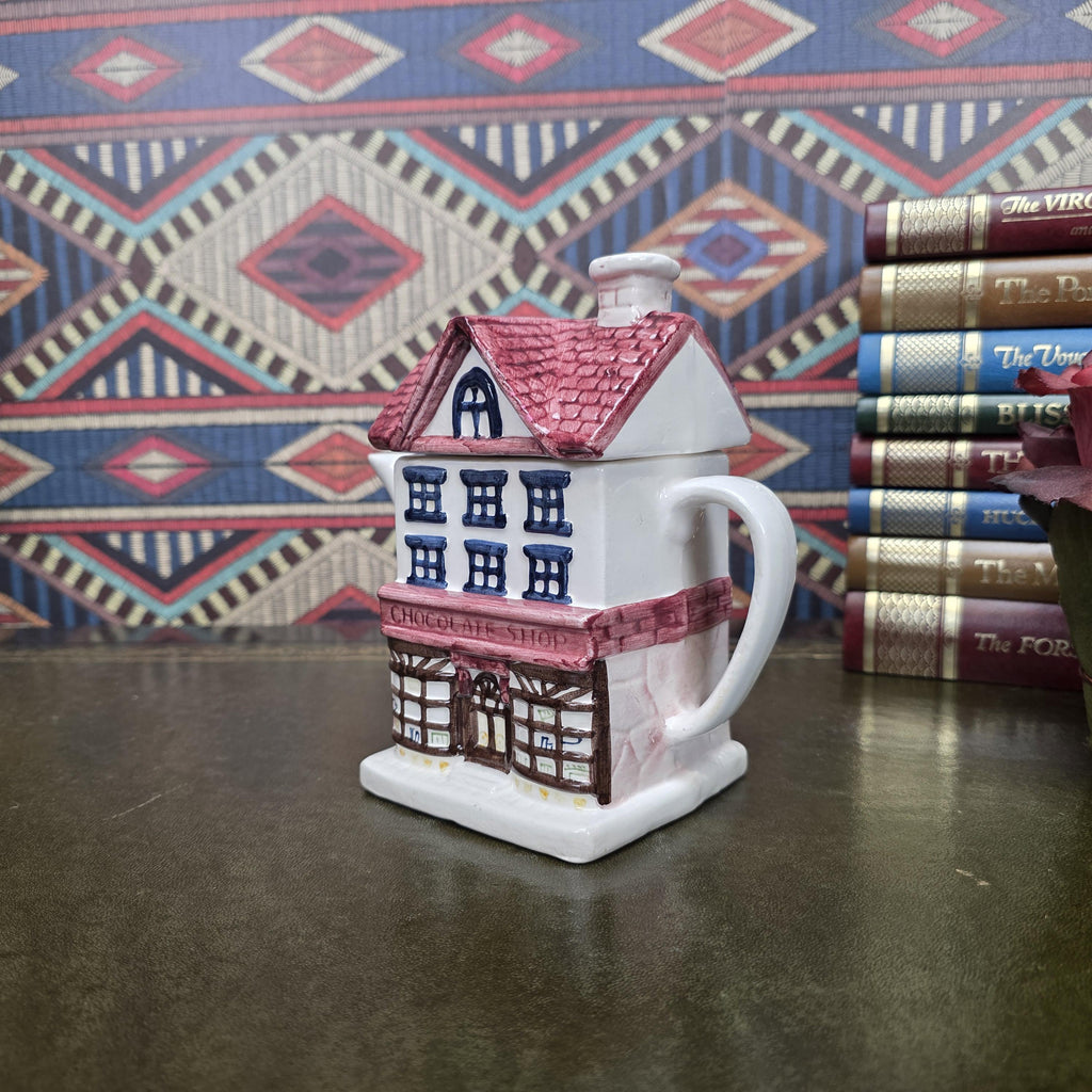 House Shaped Teapot Chocolate Shop Ceramic Teapot Vintage Cottage Decor Collectible Novelty Kitchen Piece