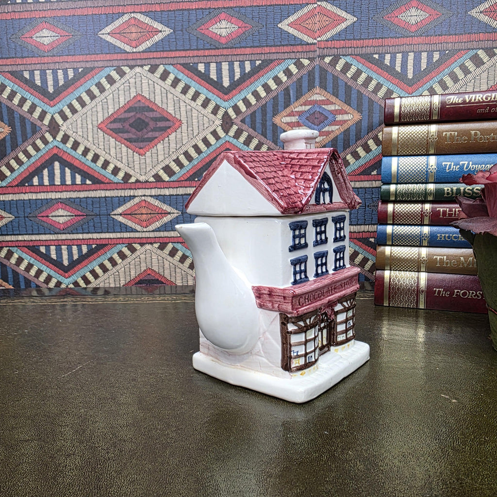 House Shaped Teapot Chocolate Shop Ceramic Teapot Vintage Cottage Decor Collectible Novelty Kitchen Piece
