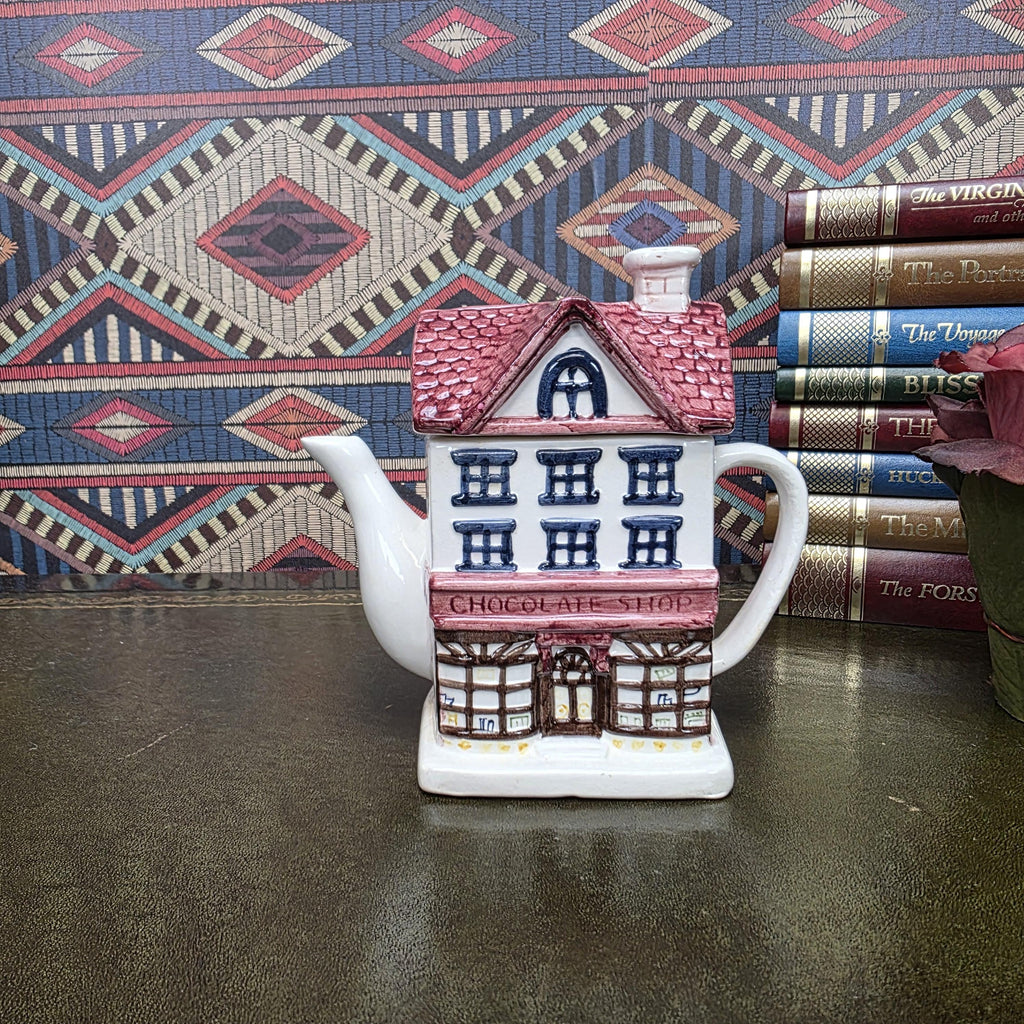 House Shaped Teapot Chocolate Shop Ceramic Teapot Vintage Cottage Decor Collectible Novelty Kitchen Piece