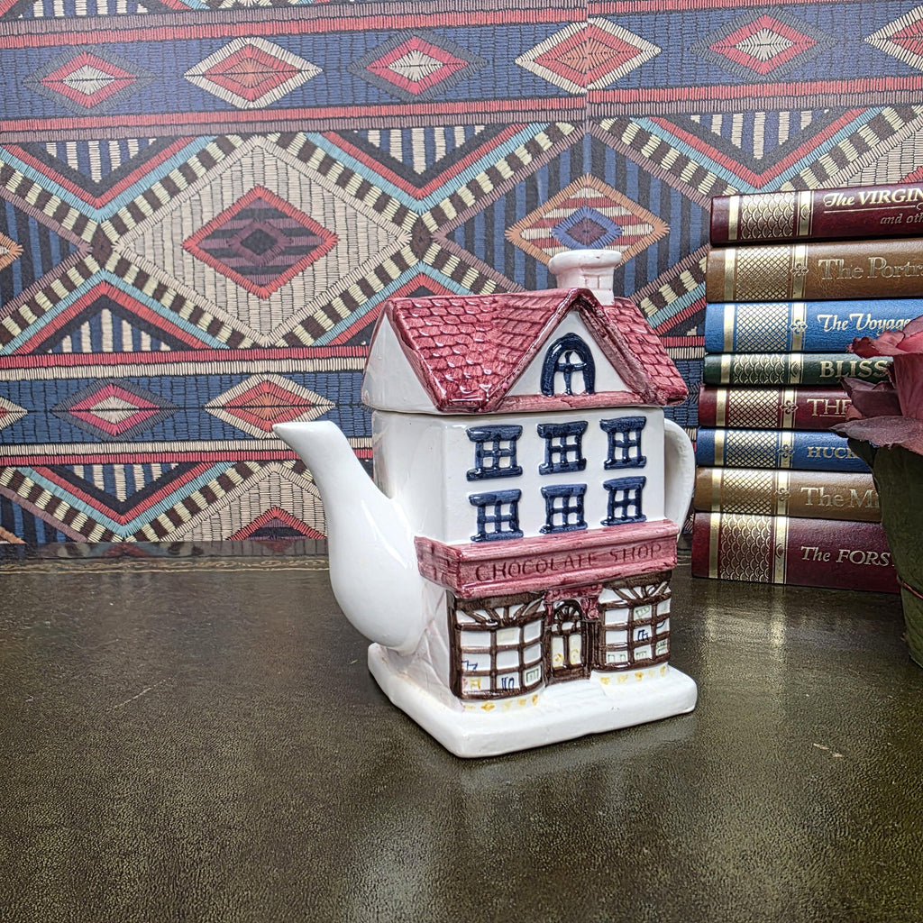 House Shaped Teapot Chocolate Shop Ceramic Teapot Vintage Cottage Decor Collectible Novelty Kitchen Piece
