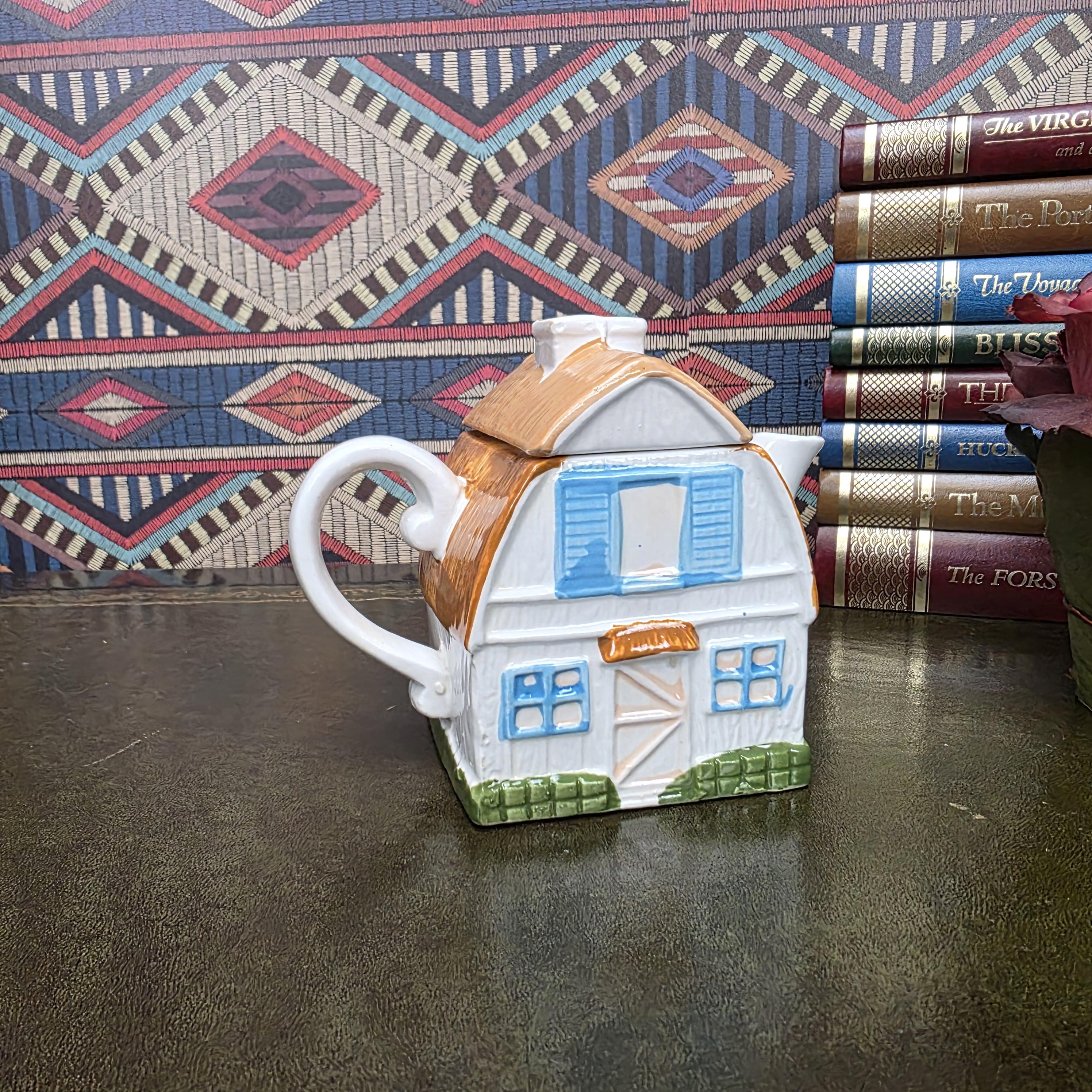 House Shape Ceramic Teapot Vintage Taiwan Cottage Style Novelty Kitchen Collectible Farmhouse Decor