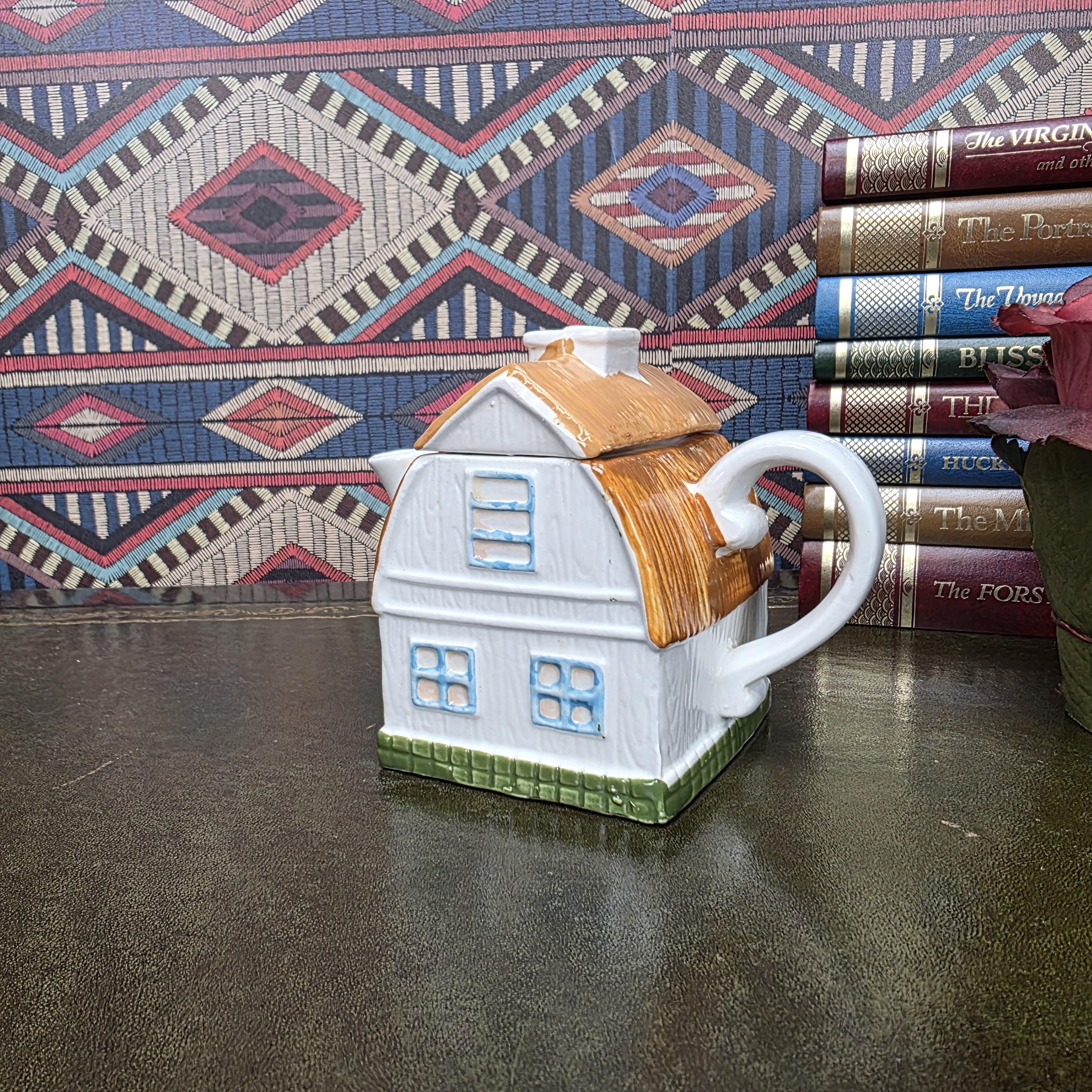 House Shape Ceramic Teapot Vintage Taiwan Cottage Style Novelty Kitchen Collectible Farmhouse Decor