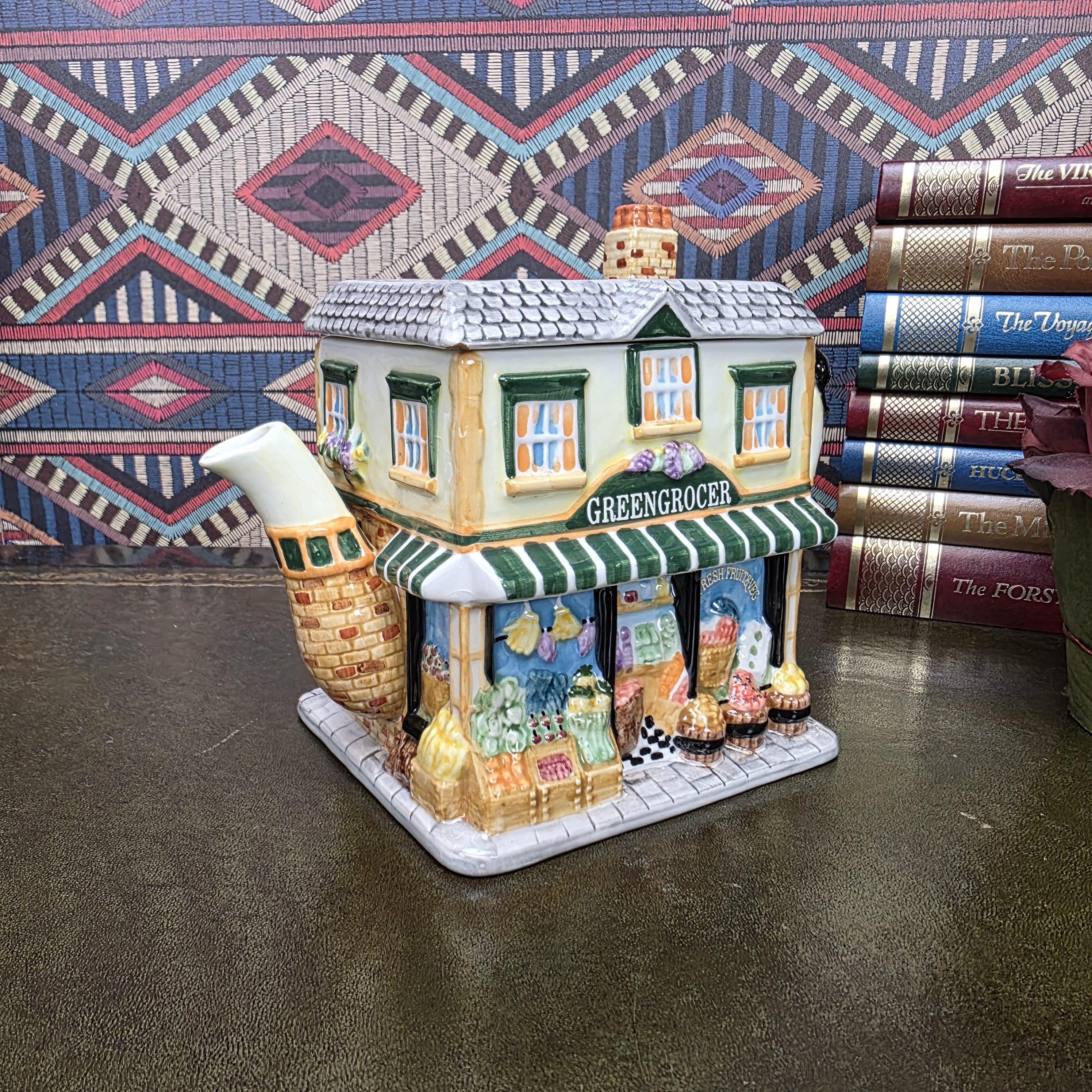 Vintage Ceramic Teapot House Greengrocer Leonardo Collection Decorative Cottage Teapot Collectible Kitchen Decor