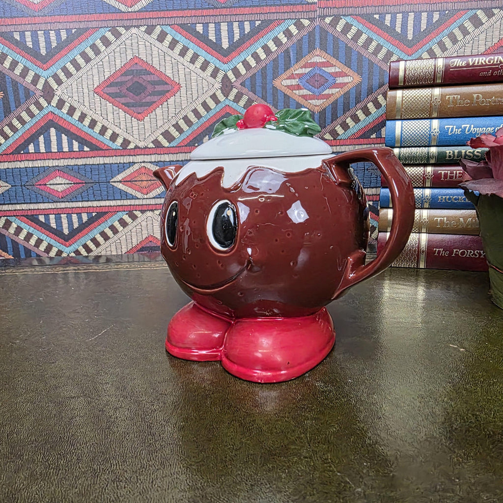 Vintage Ceramic Character Teapot Christmas Pudding Design Novelty Teapot Collectable Festive Kitchen Decor