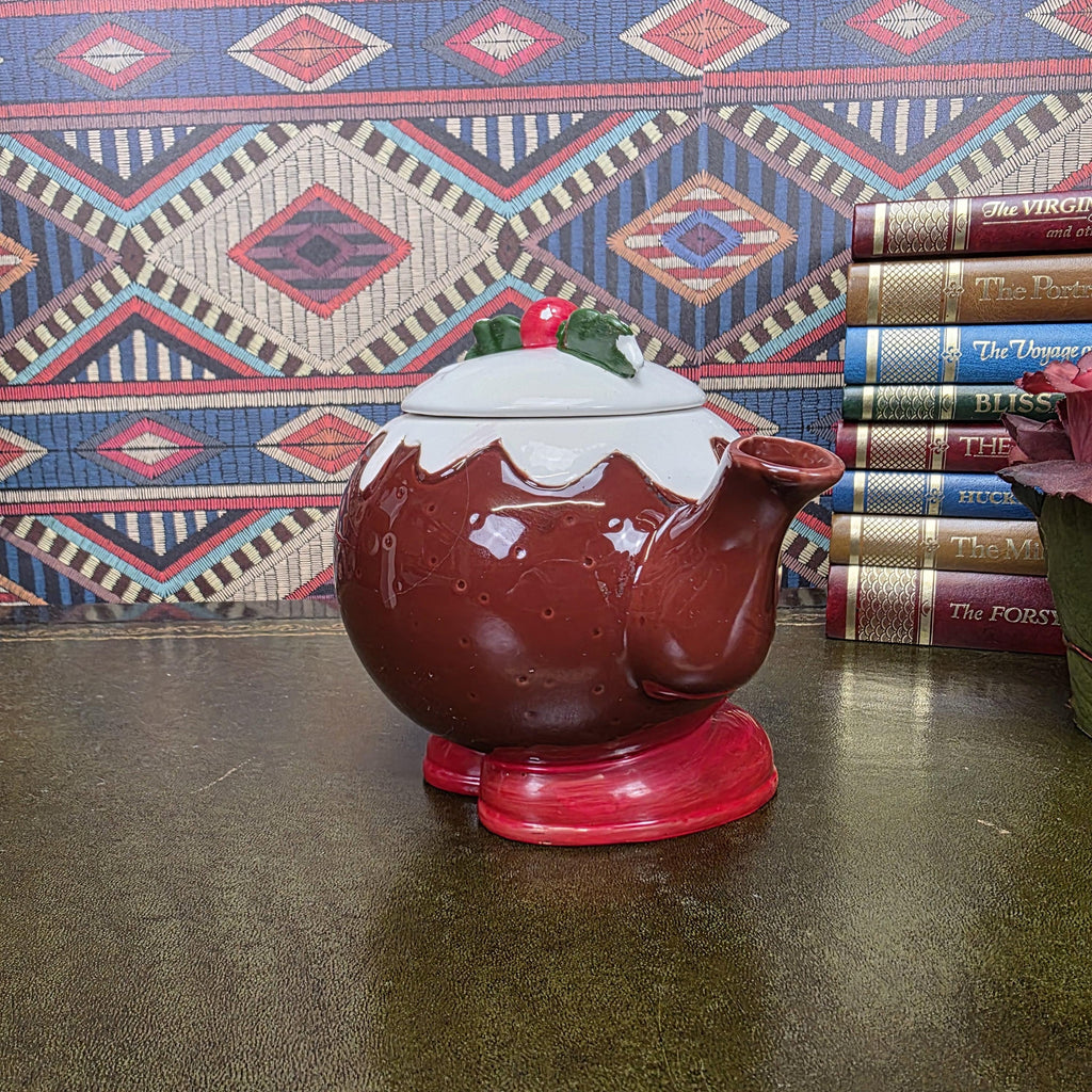 Vintage Ceramic Character Teapot Christmas Pudding Design Novelty Teapot Collectable Festive Kitchen Decor