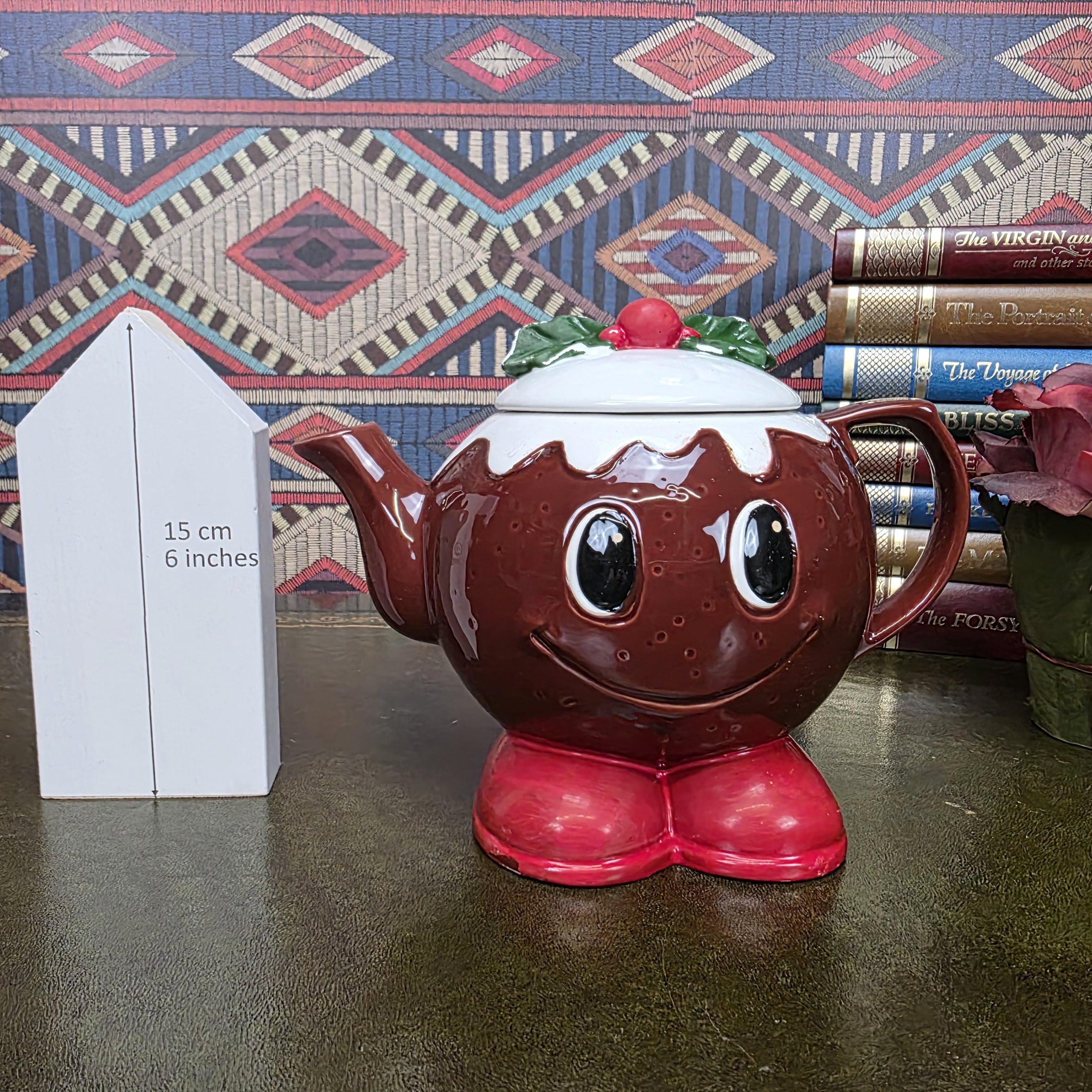 Vintage Ceramic Character Teapot Christmas Pudding Design Novelty Teapot Collectable Festive Kitchen Decor