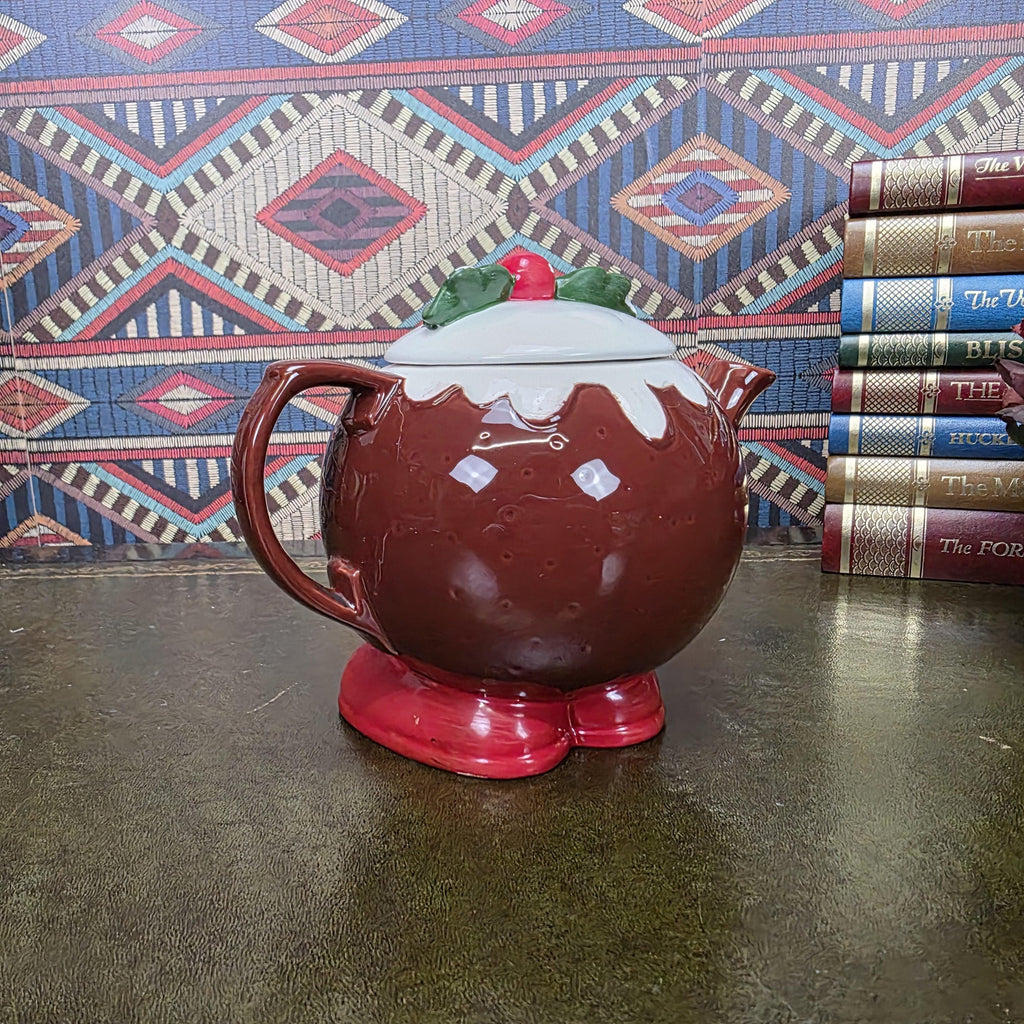 Vintage Ceramic Character Teapot Christmas Pudding Design Novelty Teapot Collectable Festive Kitchen Decor