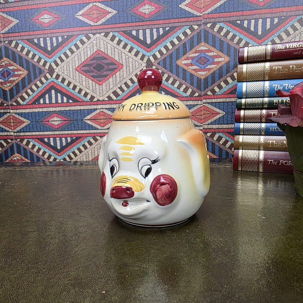 Vintage Pig Face Pork Dripping Jar Ceramic Storage Pot Kitchen Canister Novelty Farmhouse Decor