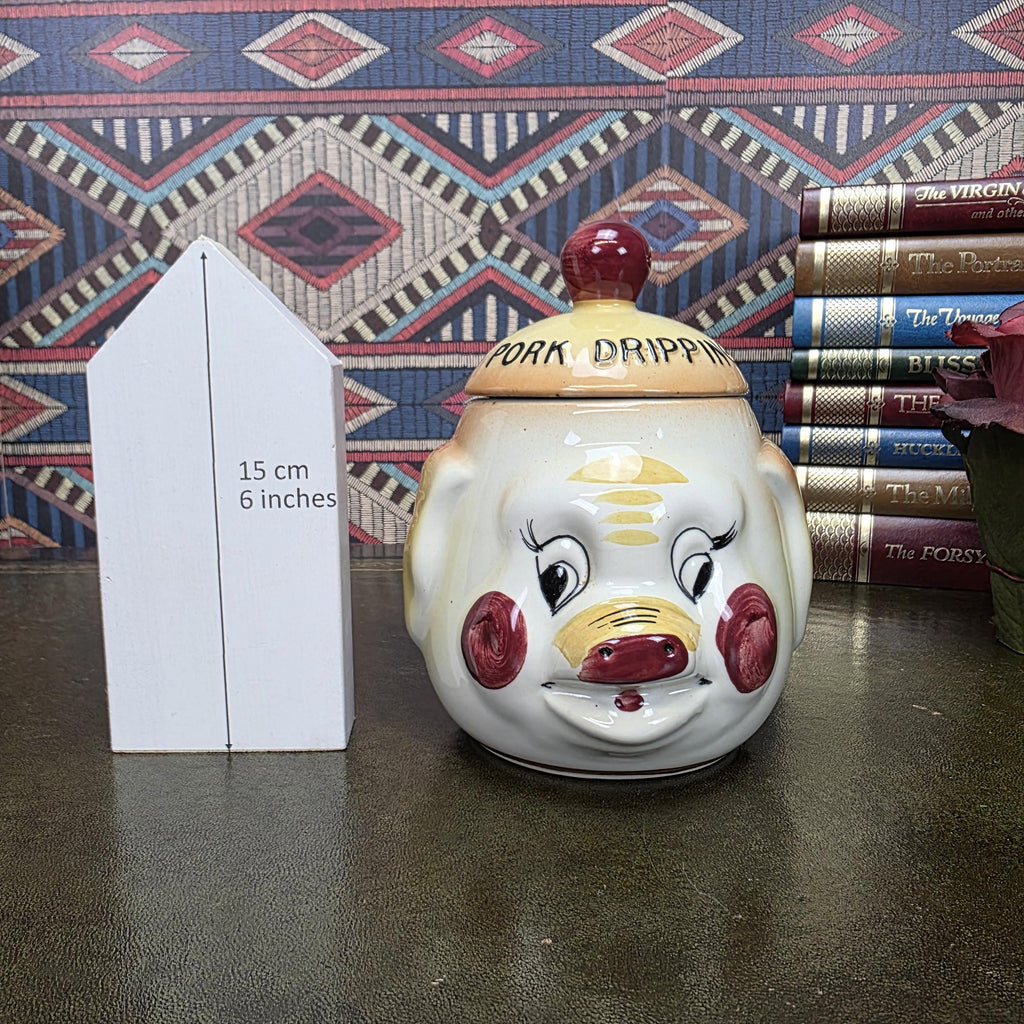 Vintage Pig Face Pork Dripping Jar Ceramic Storage Pot Kitchen Canister Novelty Farmhouse Decor