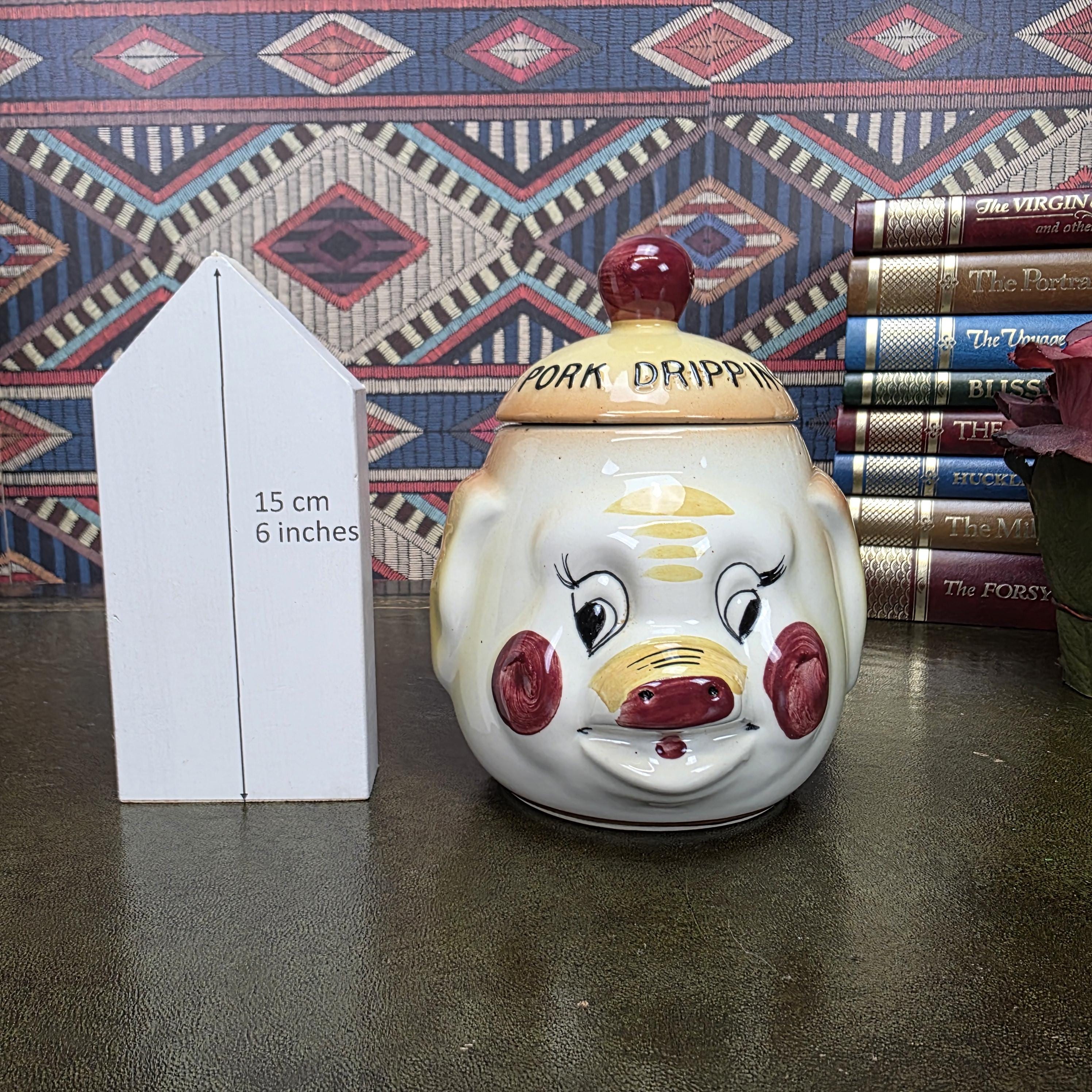 Vintage Pig Face Pork Dripping Jar Ceramic Storage Pot Kitchen Canister Novelty Farmhouse Decor