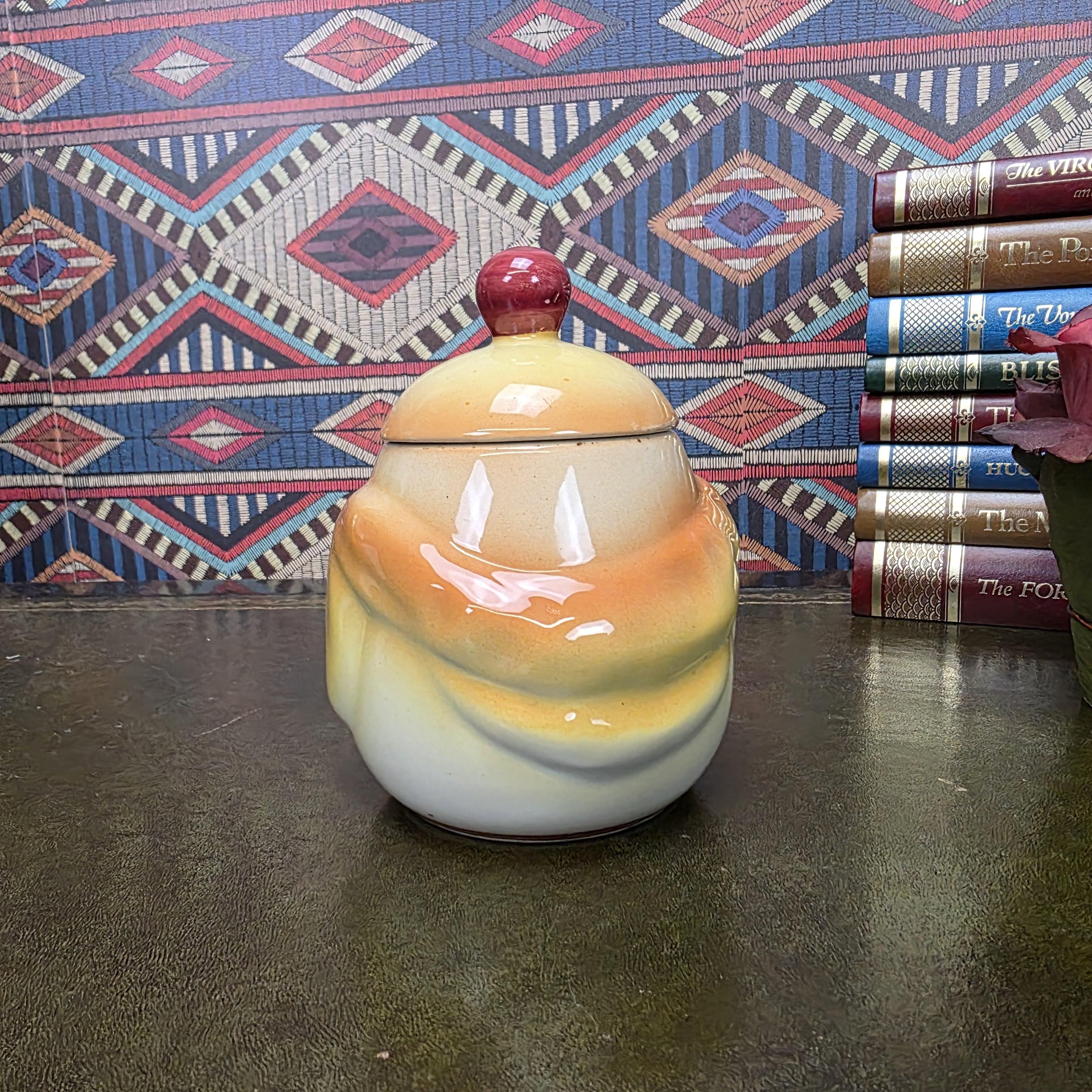 Vintage Pig Face Pork Dripping Jar Ceramic Storage Pot Kitchen Canister Novelty Farmhouse Decor