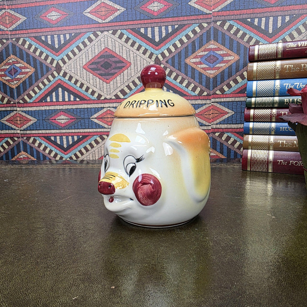 Vintage Pig Face Pork Dripping Jar Ceramic Storage Pot Kitchen Canister Novelty Farmhouse Decor