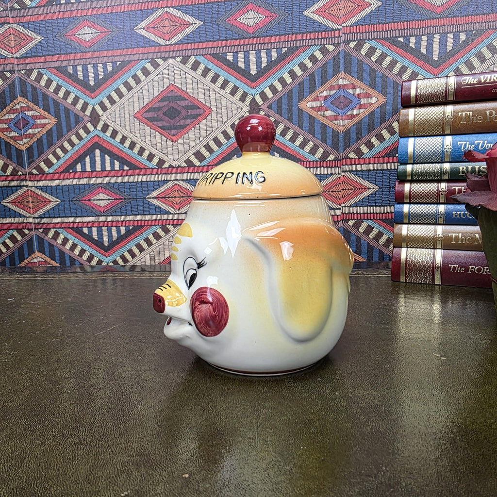 Vintage Pig Face Pork Dripping Jar Ceramic Storage Pot Kitchen Canister Novelty Farmhouse Decor