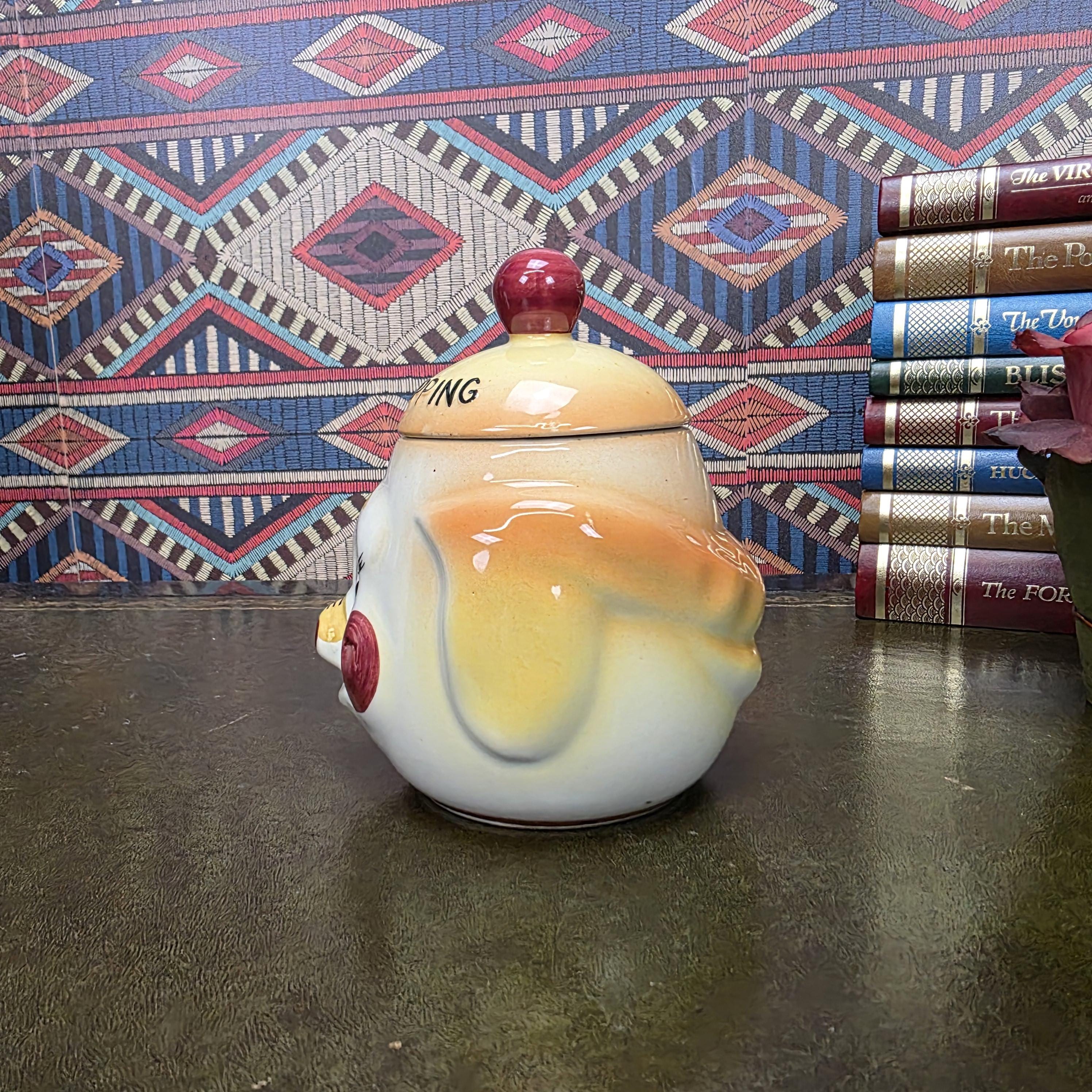 Vintage Pig Face Pork Dripping Jar Ceramic Storage Pot Kitchen Canister Novelty Farmhouse Decor