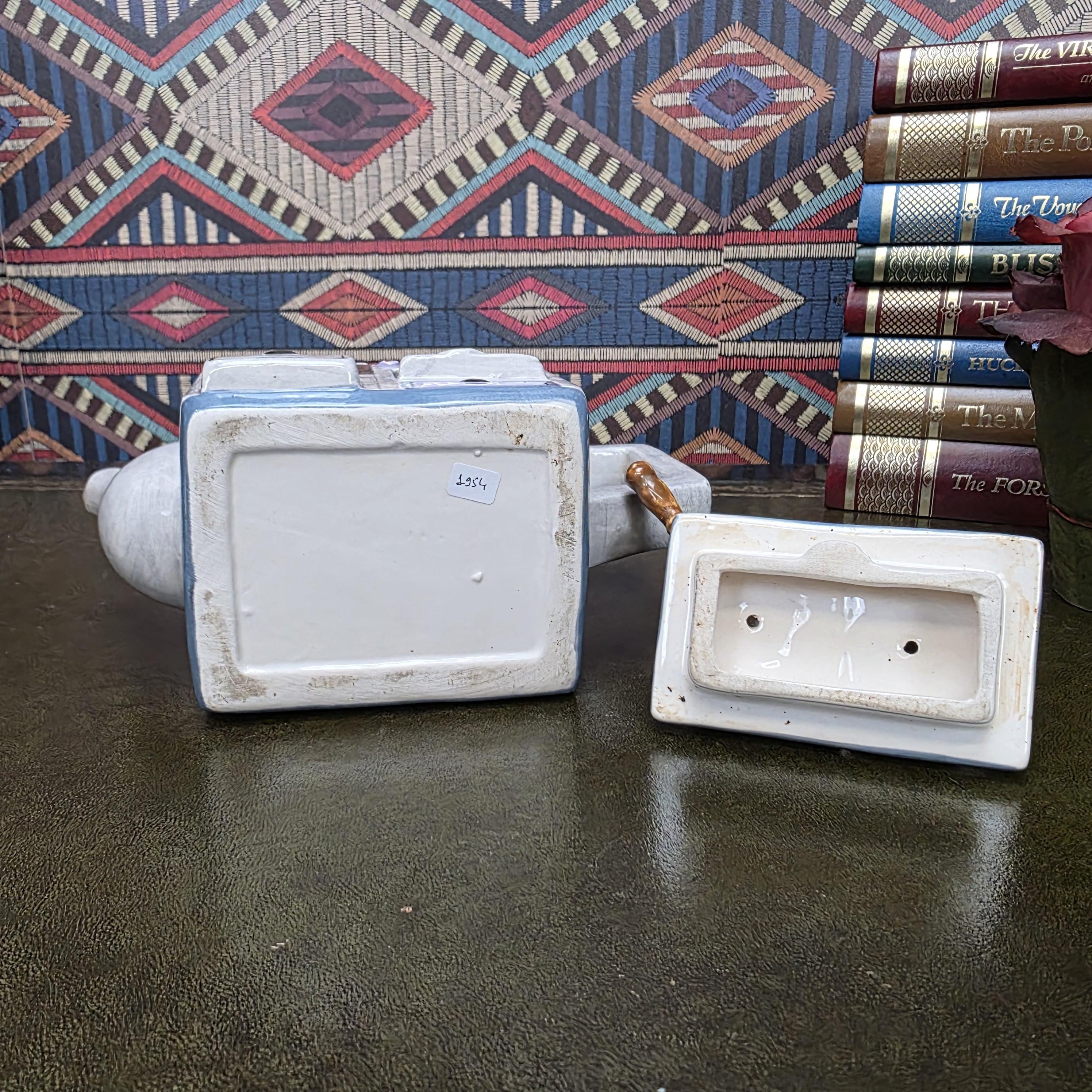 Vintage Novelty Stove Teapot Ceramic Kitchen Scene Teapot Miniature Cooking Range Kettle Decor
