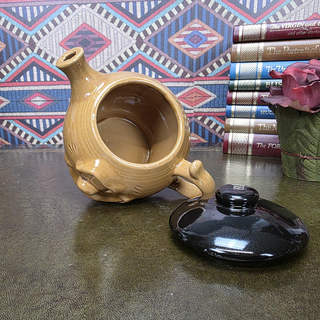 Vintage Character Face Teapot Ceramic Brown Novelty Kettle Whimsical Pottery Tea Pot Collectible