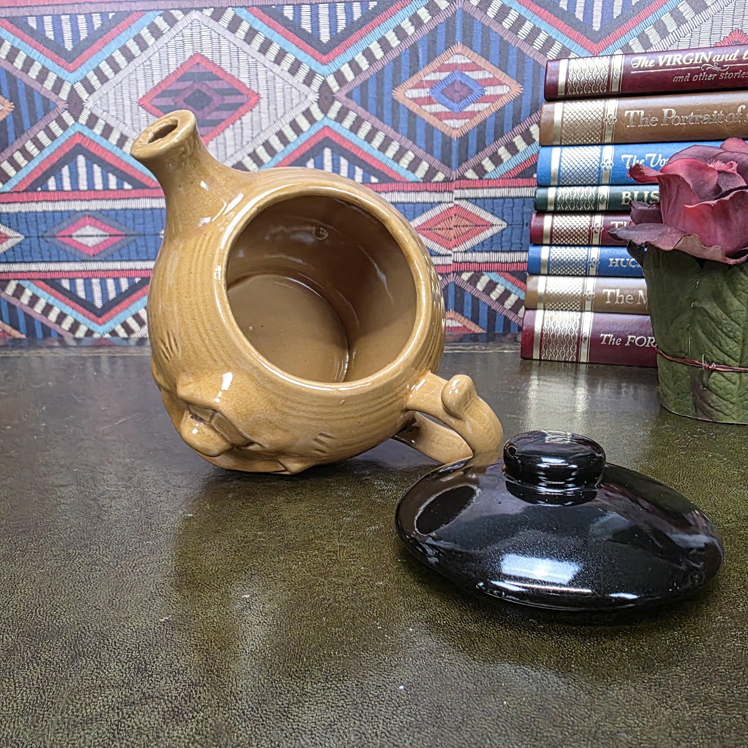 Vintage Character Face Teapot Ceramic Brown Novelty Kettle Whimsical Pottery Tea Pot Collectible