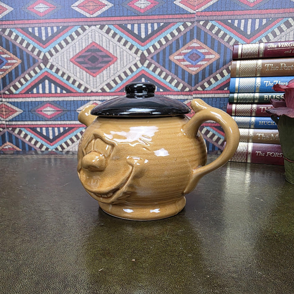 Vintage Character Face Teapot Ceramic Brown Novelty Kettle Whimsical Pottery Tea Pot Collectible