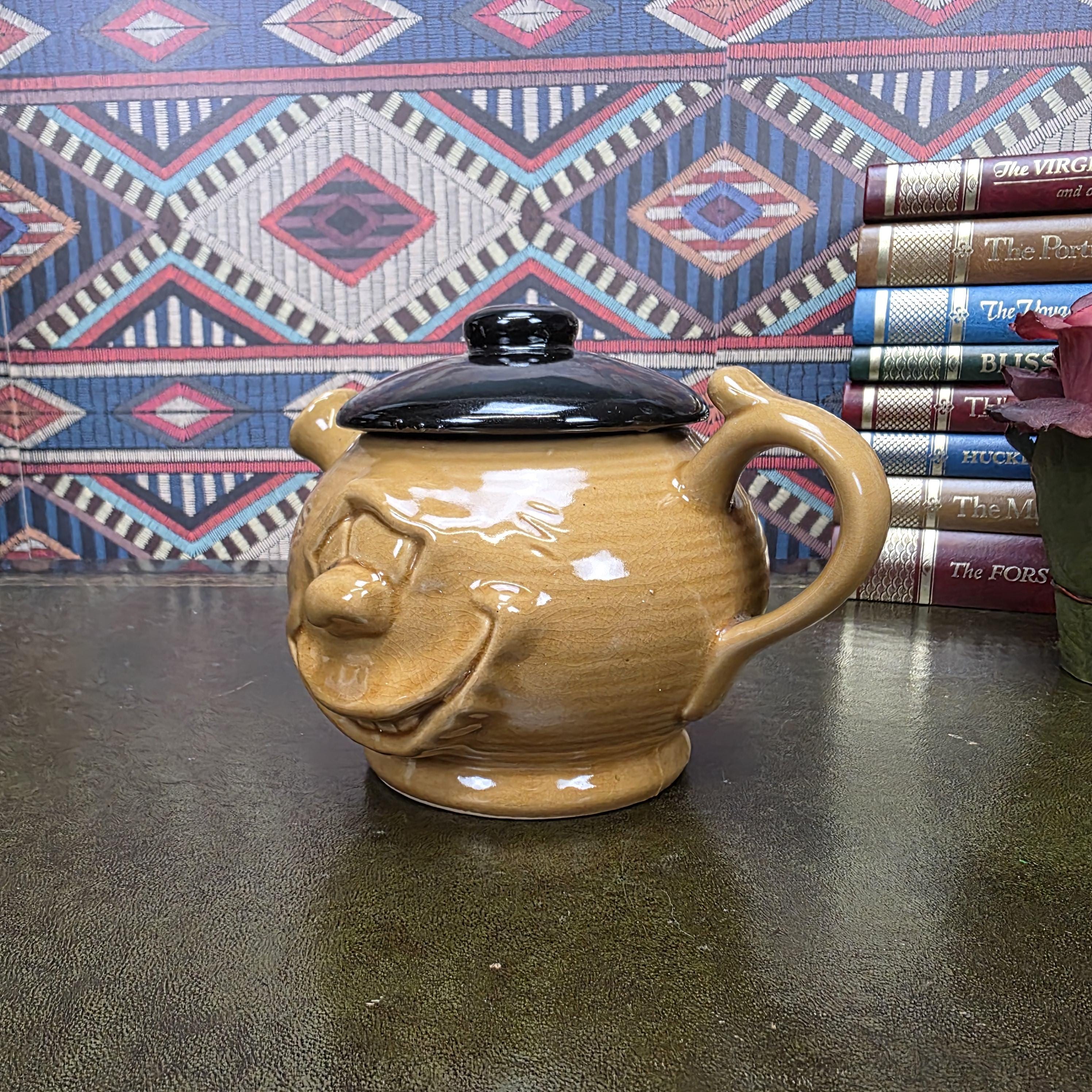 Vintage Character Face Teapot Ceramic Brown Novelty Kettle Whimsical Pottery Tea Pot Collectible