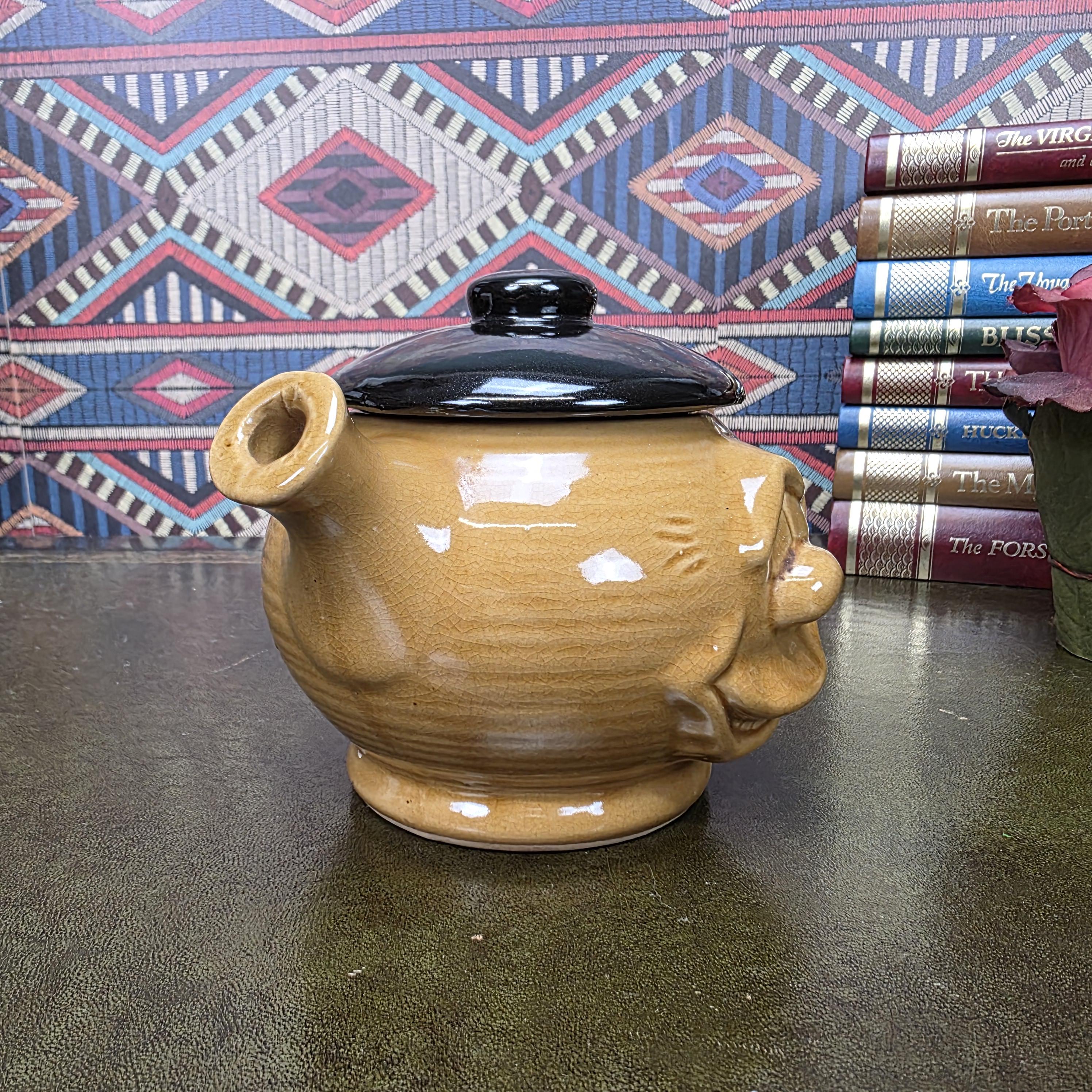 Vintage Character Face Teapot Ceramic Brown Novelty Kettle Whimsical Pottery Tea Pot Collectible