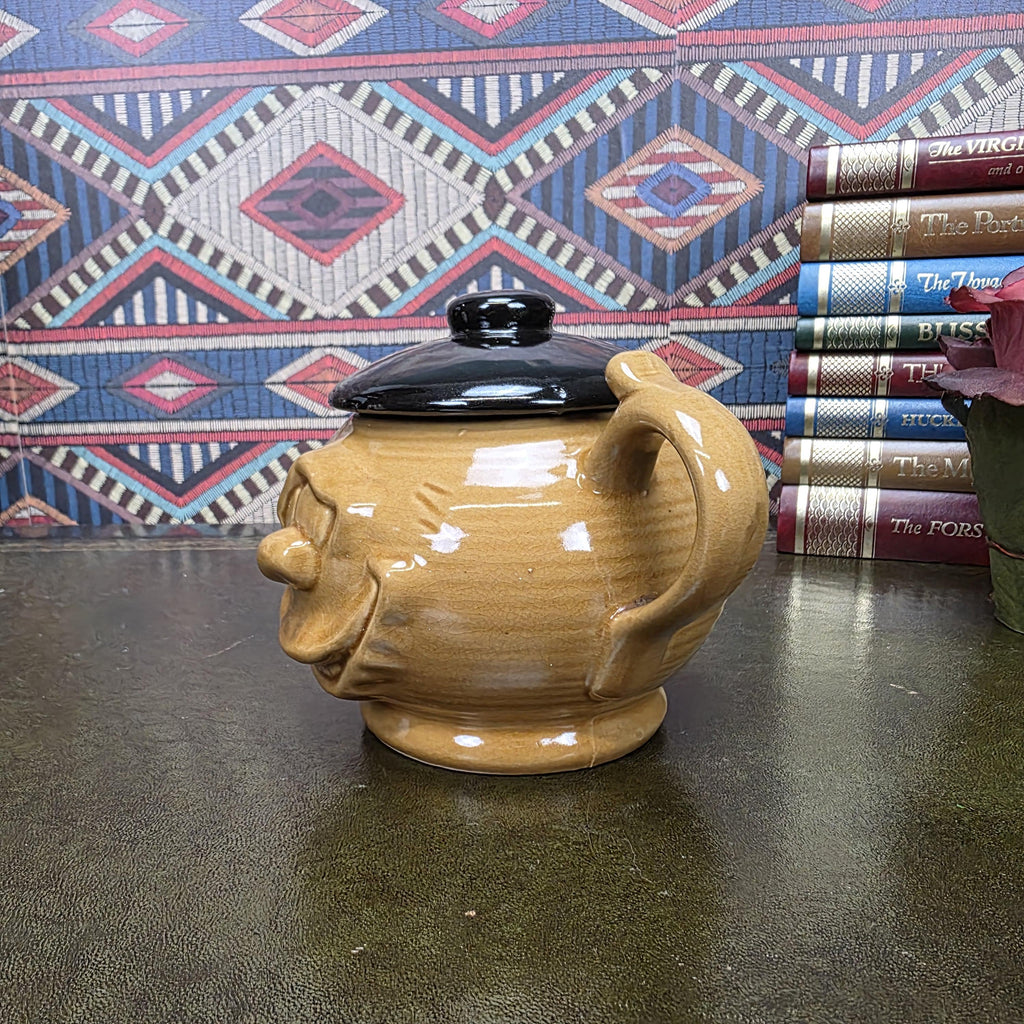 Vintage Character Face Teapot Ceramic Brown Novelty Kettle Whimsical Pottery Tea Pot Collectible