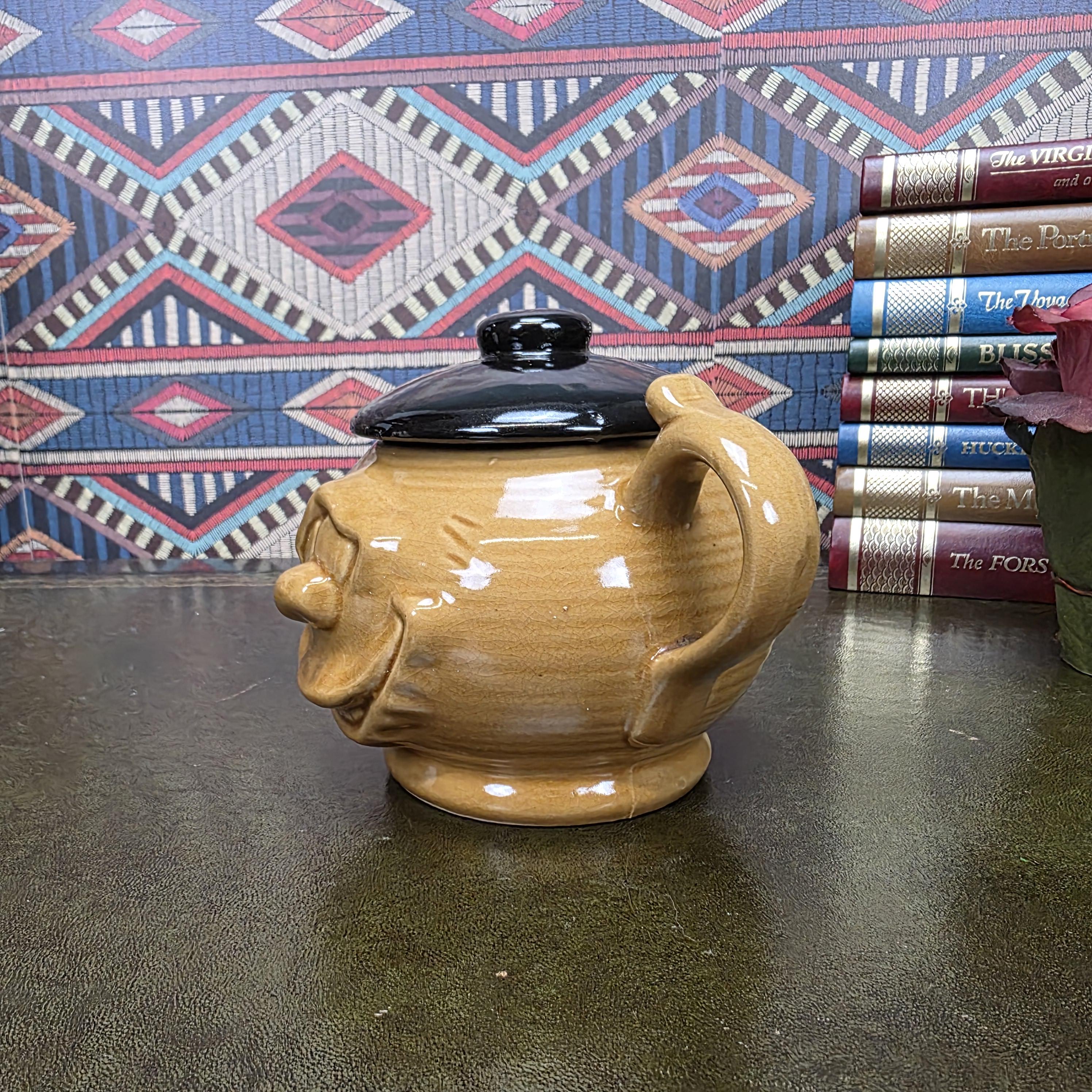 Vintage Character Face Teapot Ceramic Brown Novelty Kettle Whimsical Pottery Tea Pot Collectible