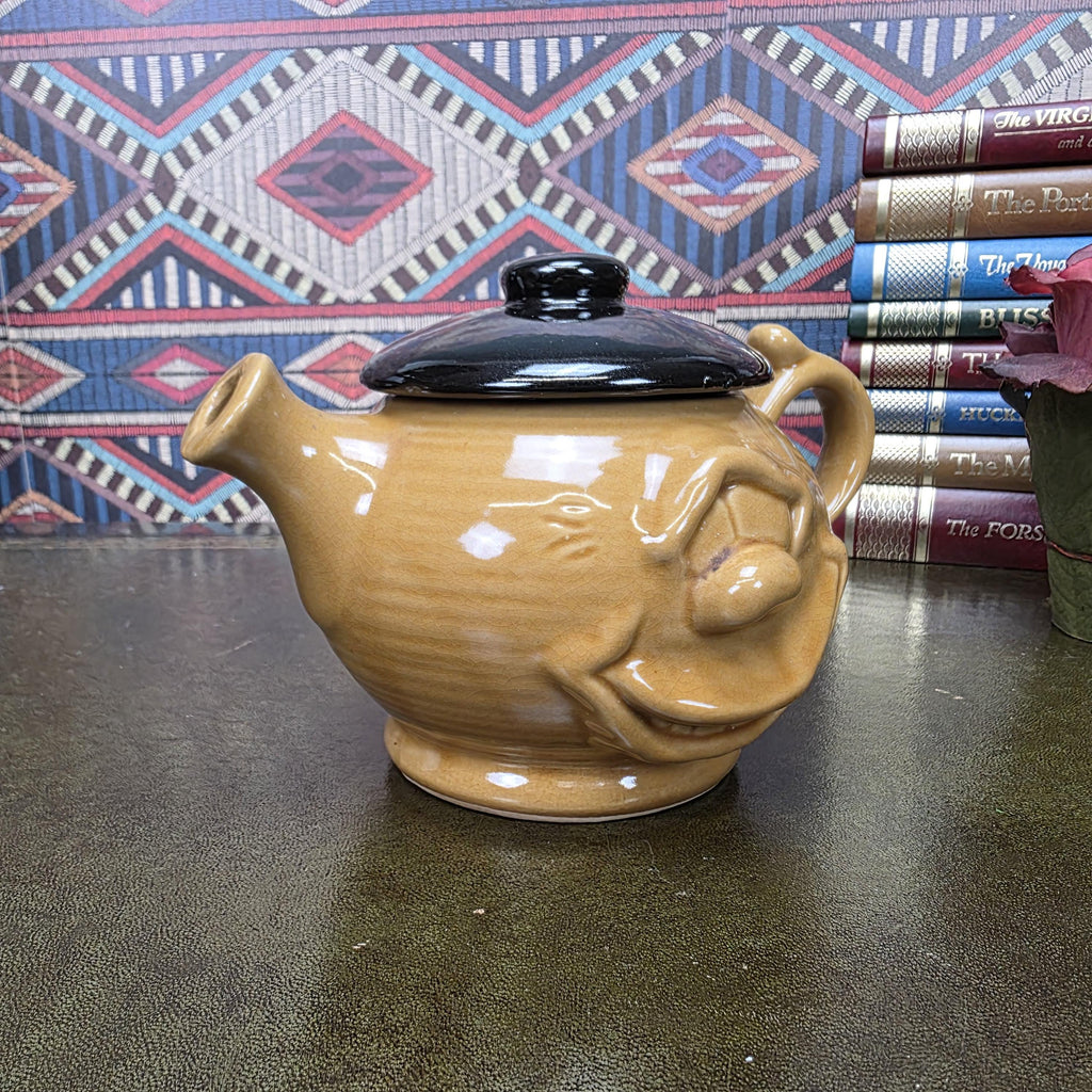 Vintage Character Face Teapot Ceramic Brown Novelty Kettle Whimsical Pottery Tea Pot Collectible