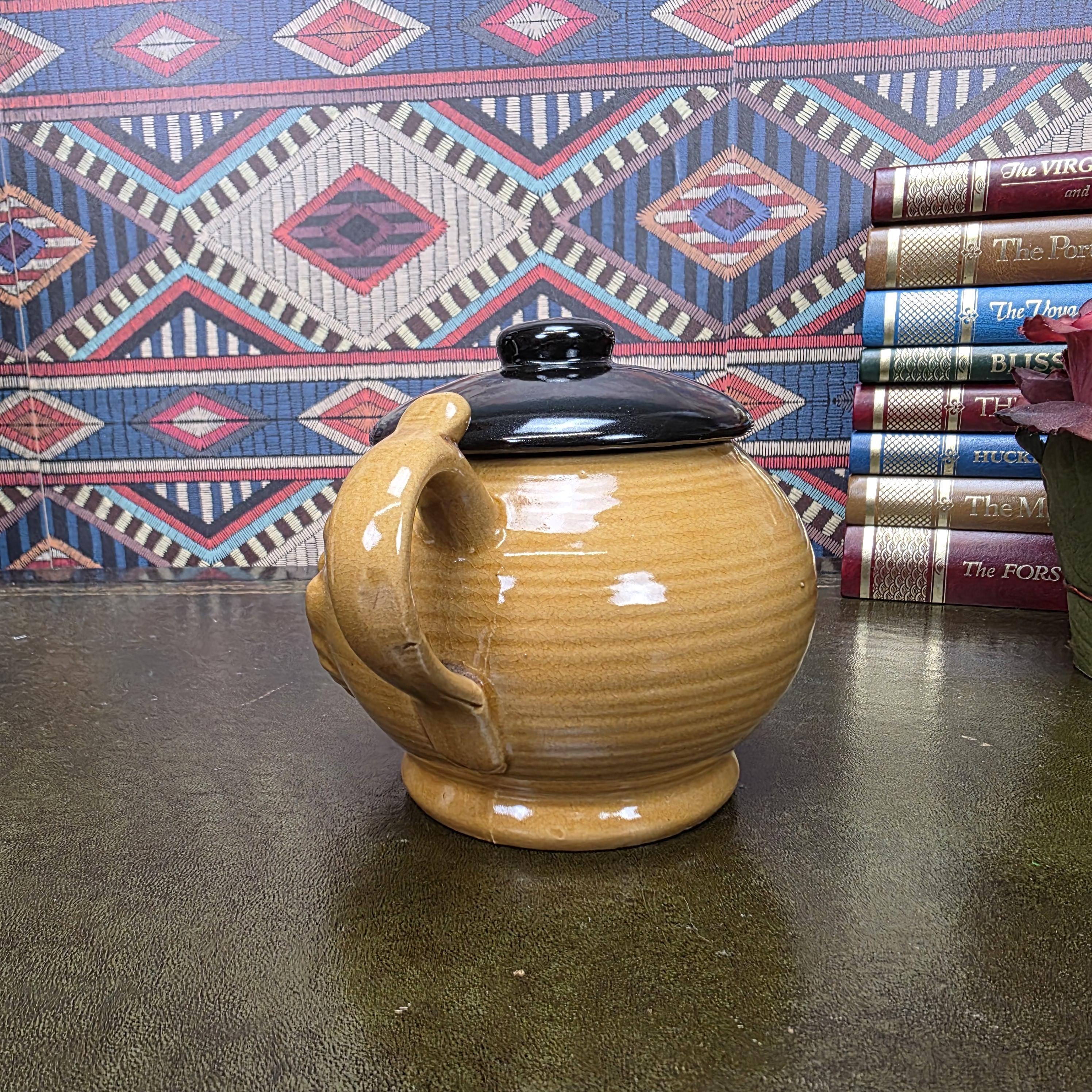 Vintage Character Face Teapot Ceramic Brown Novelty Kettle Whimsical Pottery Tea Pot Collectible