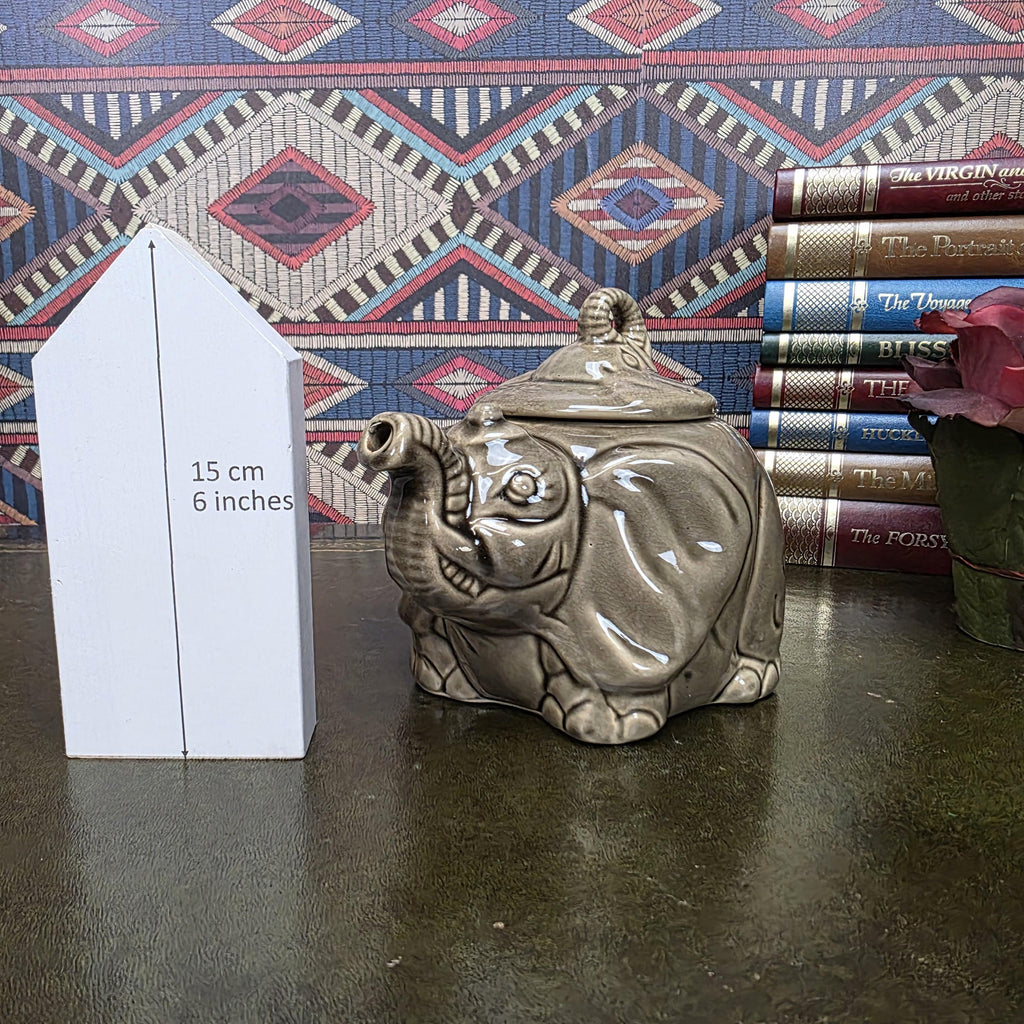 Vintage Ceramic Elephant Teapot Grey Animal Figurine Safari Decor Collectible Pottery Piece