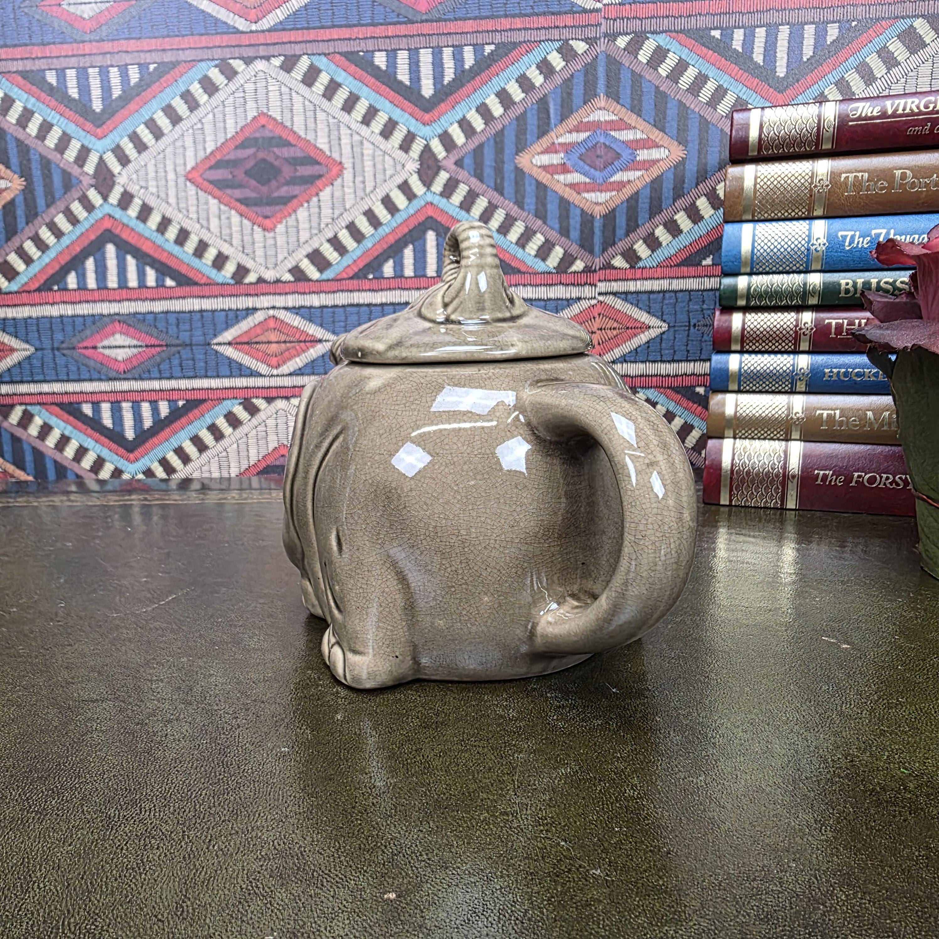 Vintage Ceramic Elephant Teapot Grey Animal Figurine Safari Decor Collectible Pottery Piece
