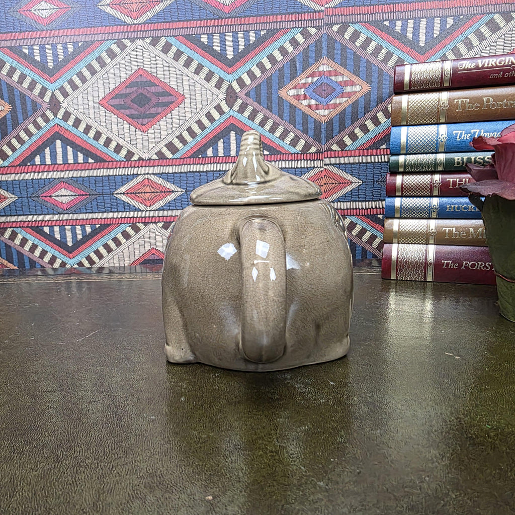 Vintage Ceramic Elephant Teapot Grey Animal Figurine Safari Decor Collectible Pottery Piece