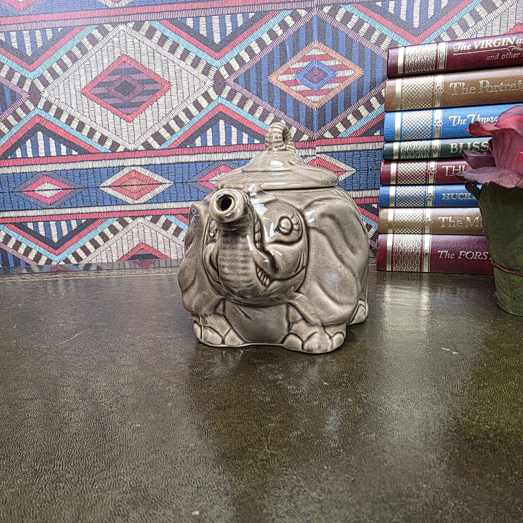 Vintage Ceramic Elephant Teapot Grey Animal Figurine Safari Decor Collectible Pottery Piece