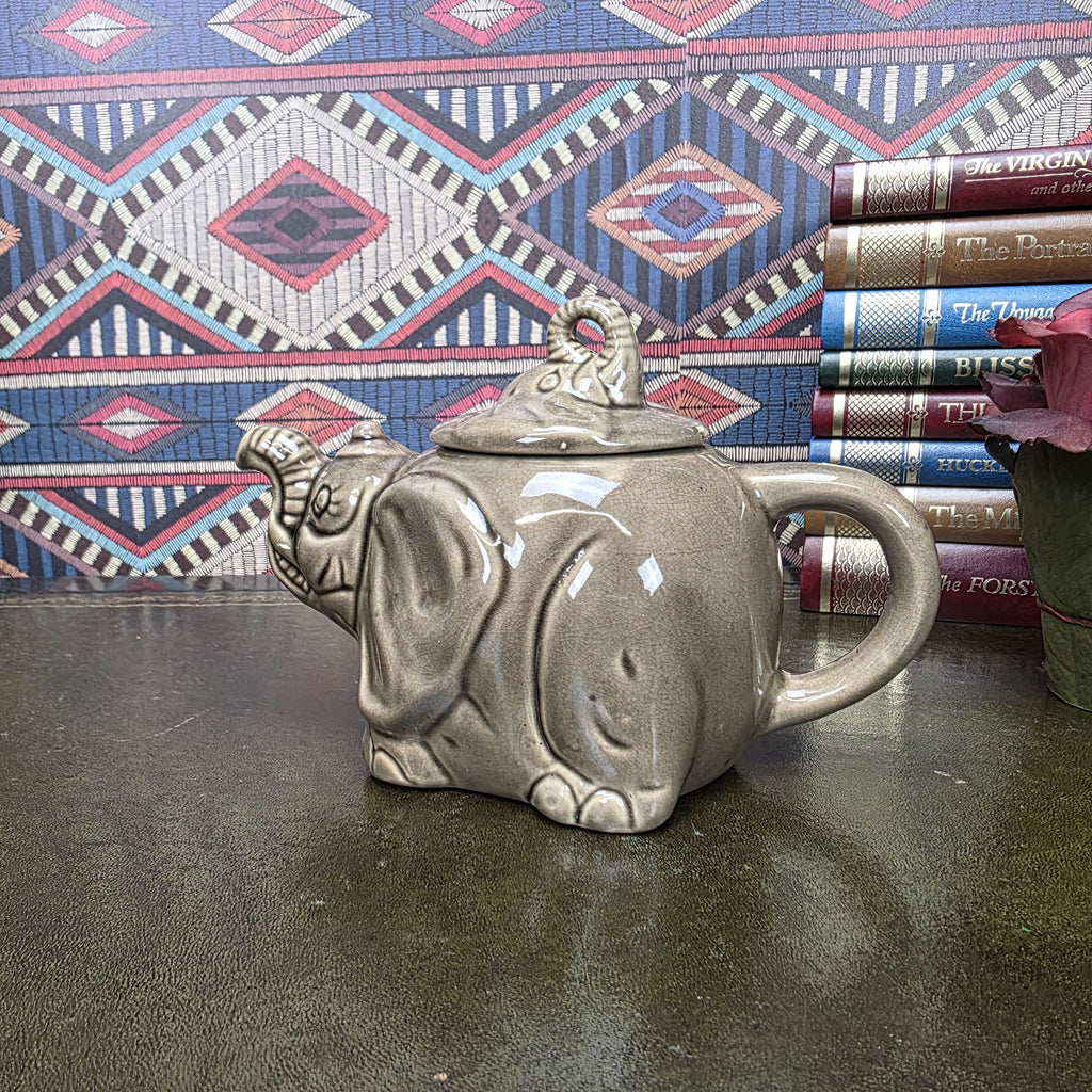 Vintage Ceramic Elephant Teapot Grey Animal Figurine Safari Decor Collectible Pottery Piece