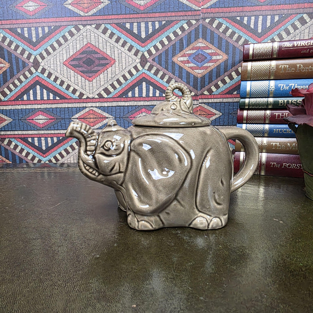 Vintage Ceramic Elephant Teapot Grey Animal Figurine Safari Decor Collectible Pottery Piece