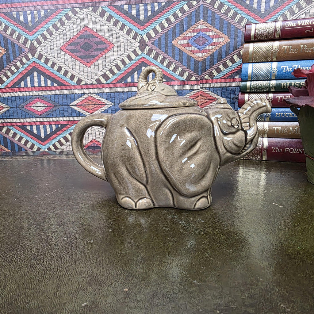 Vintage Ceramic Elephant Teapot Grey Animal Figurine Safari Decor Collectible Pottery Piece