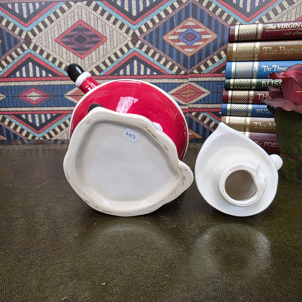 Vintage Santa Teapot Ceramic Christmas Teapot Candy Cane Handle Holiday Serving Pot Figurine Style