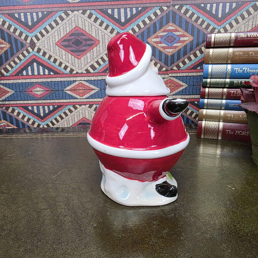 Vintage Santa Teapot Ceramic Christmas Teapot Candy Cane Handle Holiday Serving Pot Figurine Style