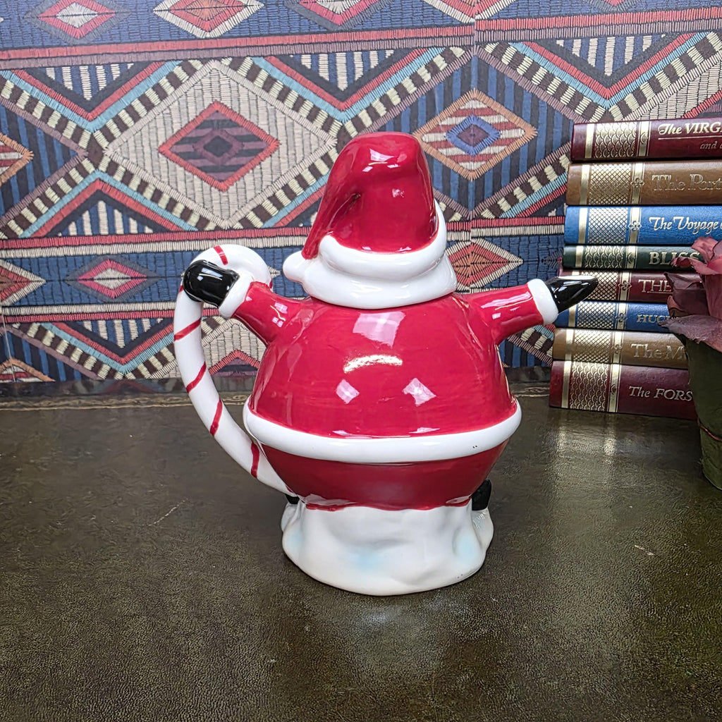 Vintage Santa Teapot Ceramic Christmas Teapot Candy Cane Handle Holiday Serving Pot Figurine Style
