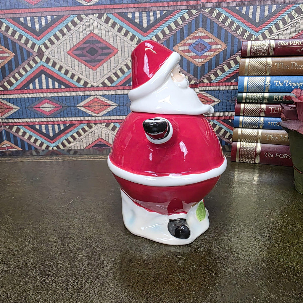 Vintage Santa Teapot Ceramic Christmas Teapot Candy Cane Handle Holiday Serving Pot Figurine Style