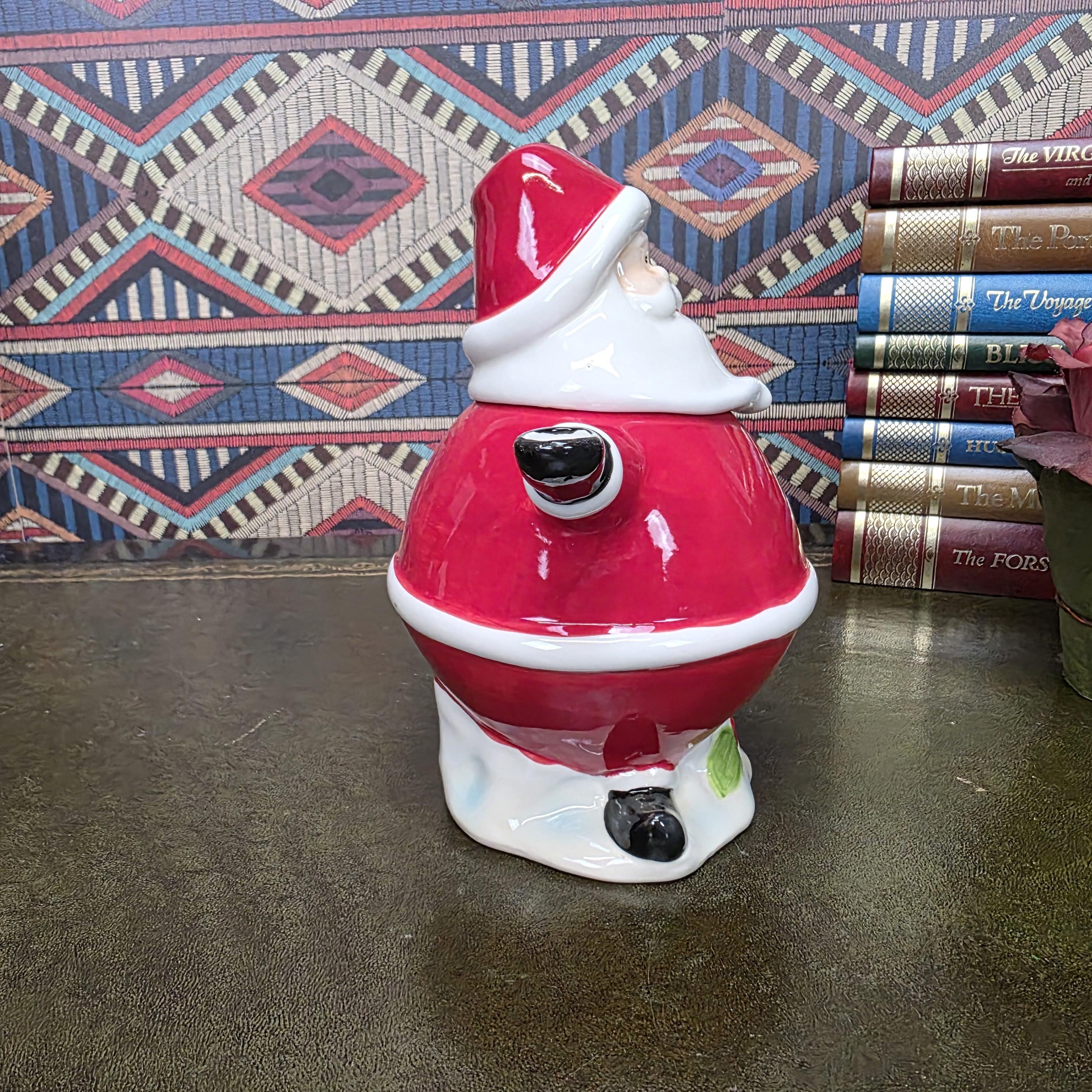 Vintage Santa Teapot Ceramic Christmas Teapot Candy Cane Handle Holiday Serving Pot Figurine Style
