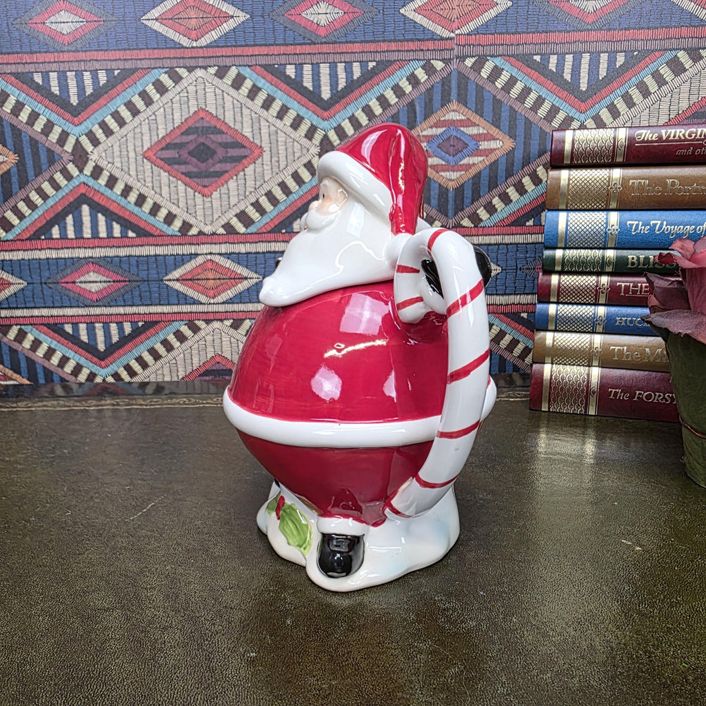 Vintage Santa Teapot Ceramic Christmas Teapot Candy Cane Handle Holiday Serving Pot Figurine Style