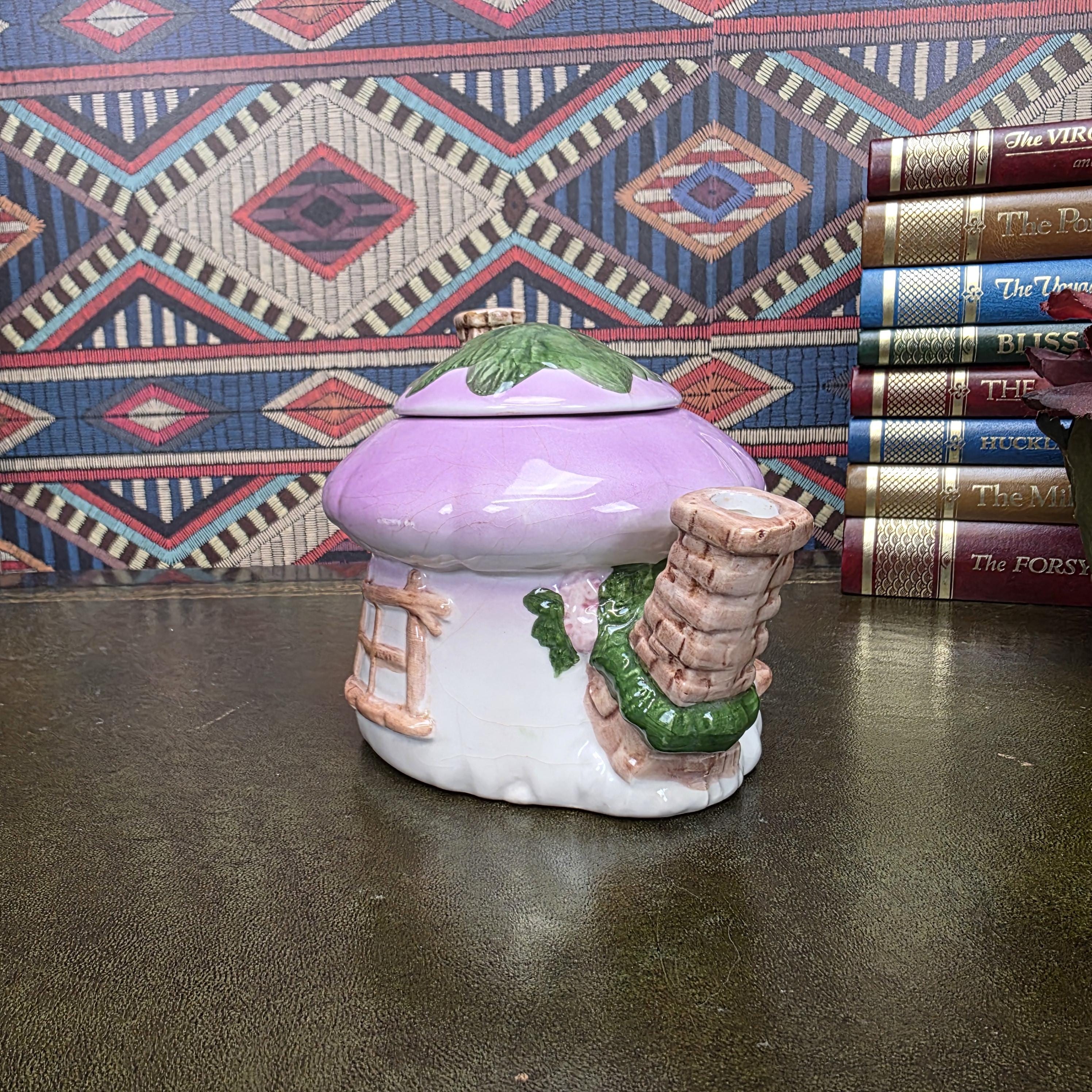 Vintage Cottage Teapot Mushroom House Ceramic Fairy Cottagecore Kitchen Decor Figural Collectible