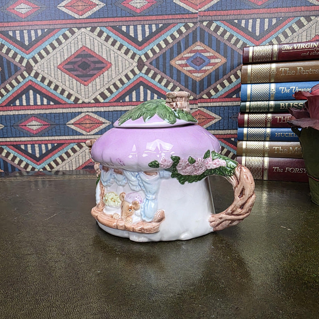 Vintage Cottage Teapot Mushroom House Ceramic Fairy Cottagecore Kitchen Decor Figural Collectible