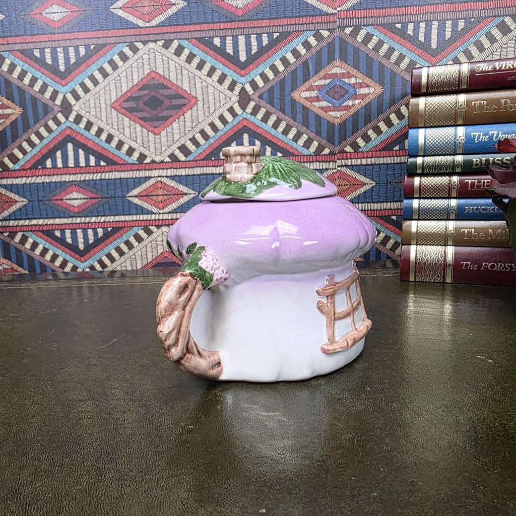 Vintage Cottage Teapot Mushroom House Ceramic Fairy Cottagecore Kitchen Decor Figural Collectible