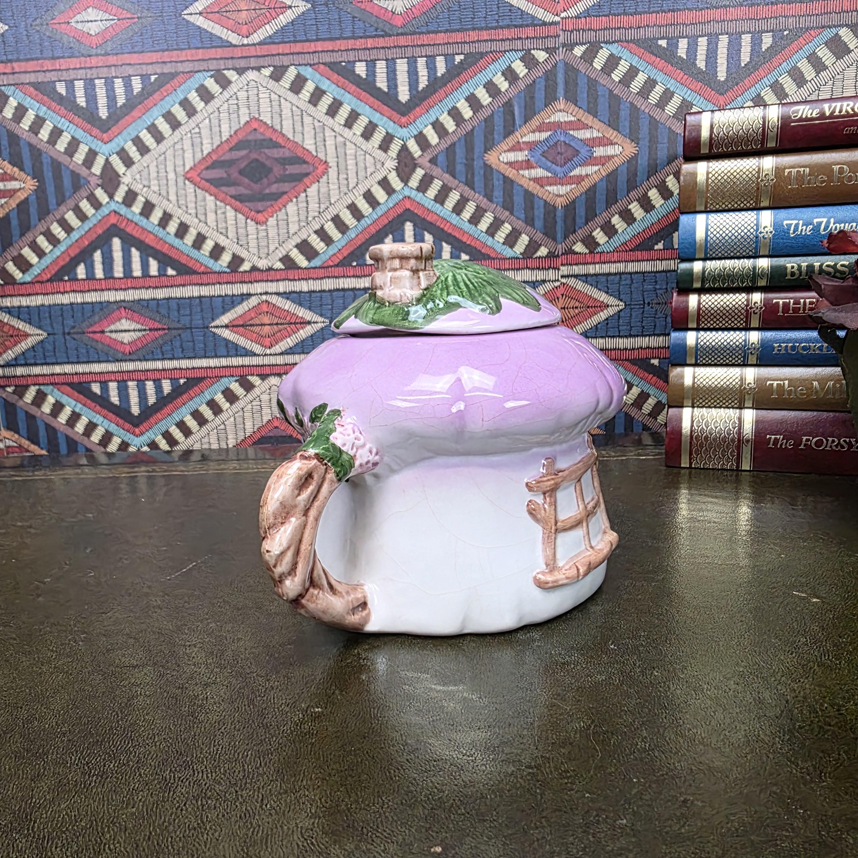 Vintage Cottage Teapot Mushroom House Ceramic Fairy Cottagecore Kitchen Decor Figural Collectible